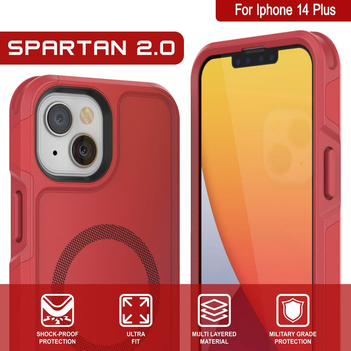 For Iphone 14 Plus SPARTAN 2.0 YM tj & SHOCK-PROOF ULTRA MULTI LAYERED MILITARY GRADE PROTECTION FIT MATERIAL PROTECTION (Color in image: Red)