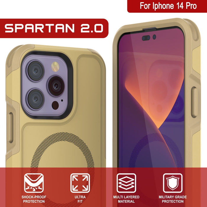 For Iphone 14 Pro SPARTAN 2.0 YM tj & SHOCK-PROOF ULTRA MULTI LAYERED MILITARY GRADE PROTECTION FIT MATERIAL PROTECTION (Color in image: Pink)