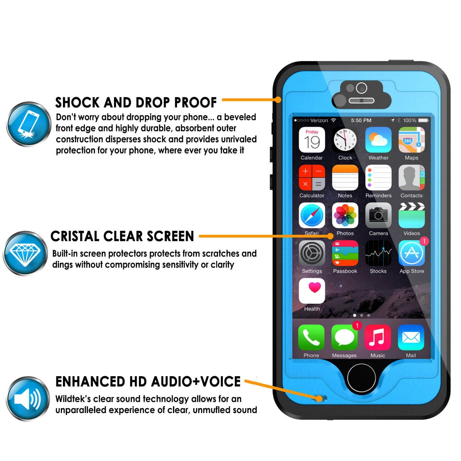 iPhone 5S/5 Waterproof Case, PunkCase StudStar Light Blue Water/Shock/Dirt Proof | Lifetime Warranty (Color in image: teal)