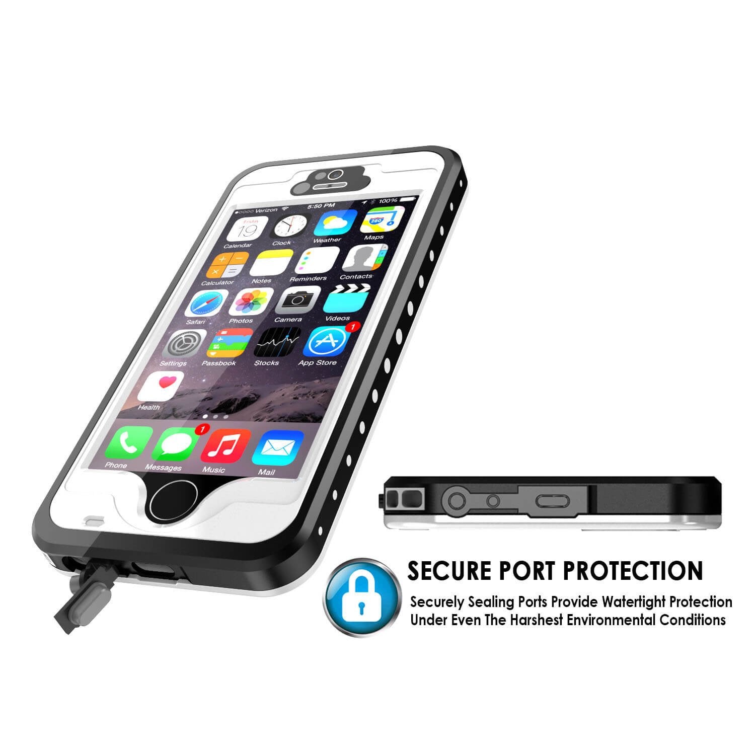 Capa à prova d'água para iPhone 5S/5, capa branca PunkCase StudStar à prova d'água/choque/poeira | Garantia vitalícia