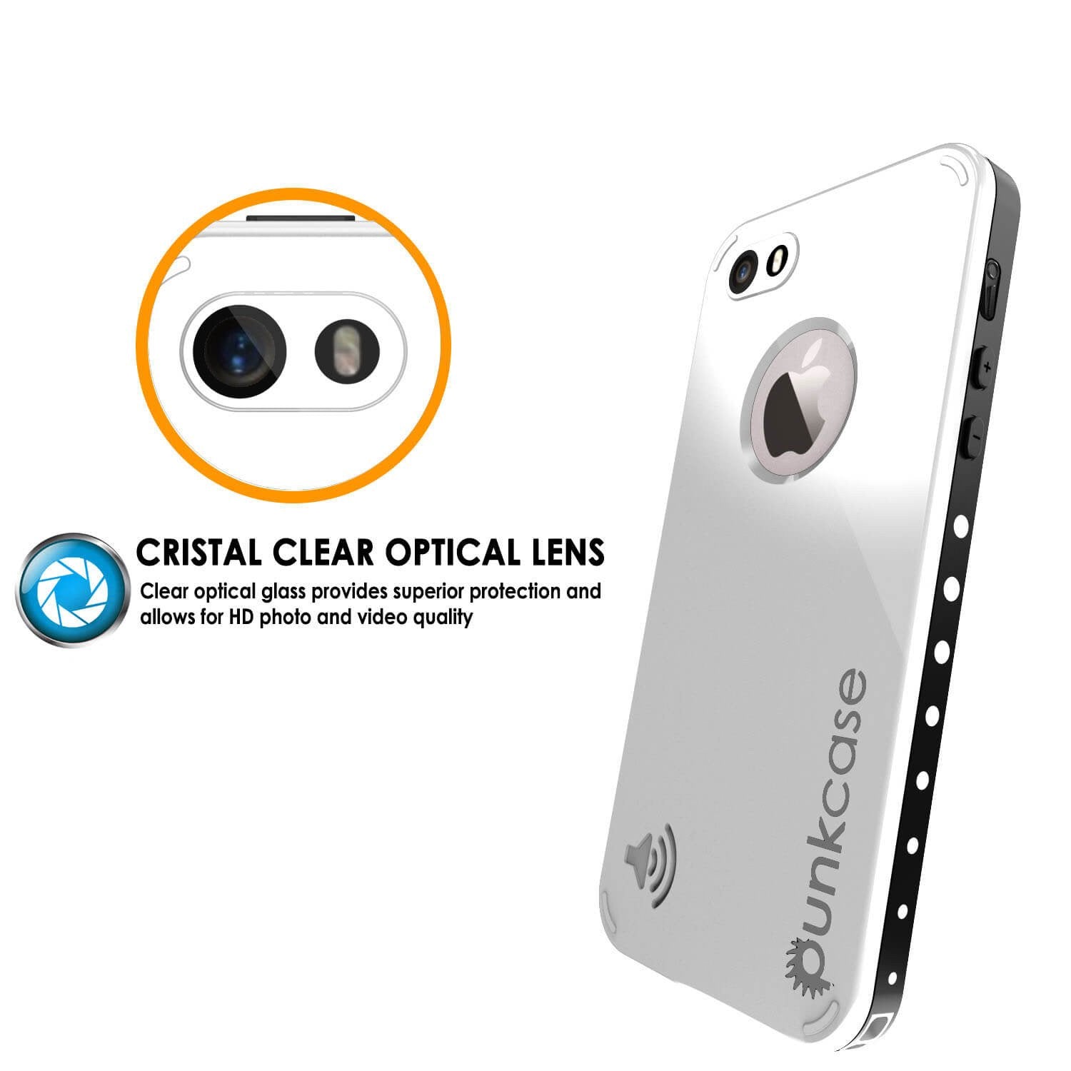 Capa à prova d'água para iPhone 5S/5, capa branca PunkCase StudStar à prova d'água/choque/poeira | Garantia vitalícia