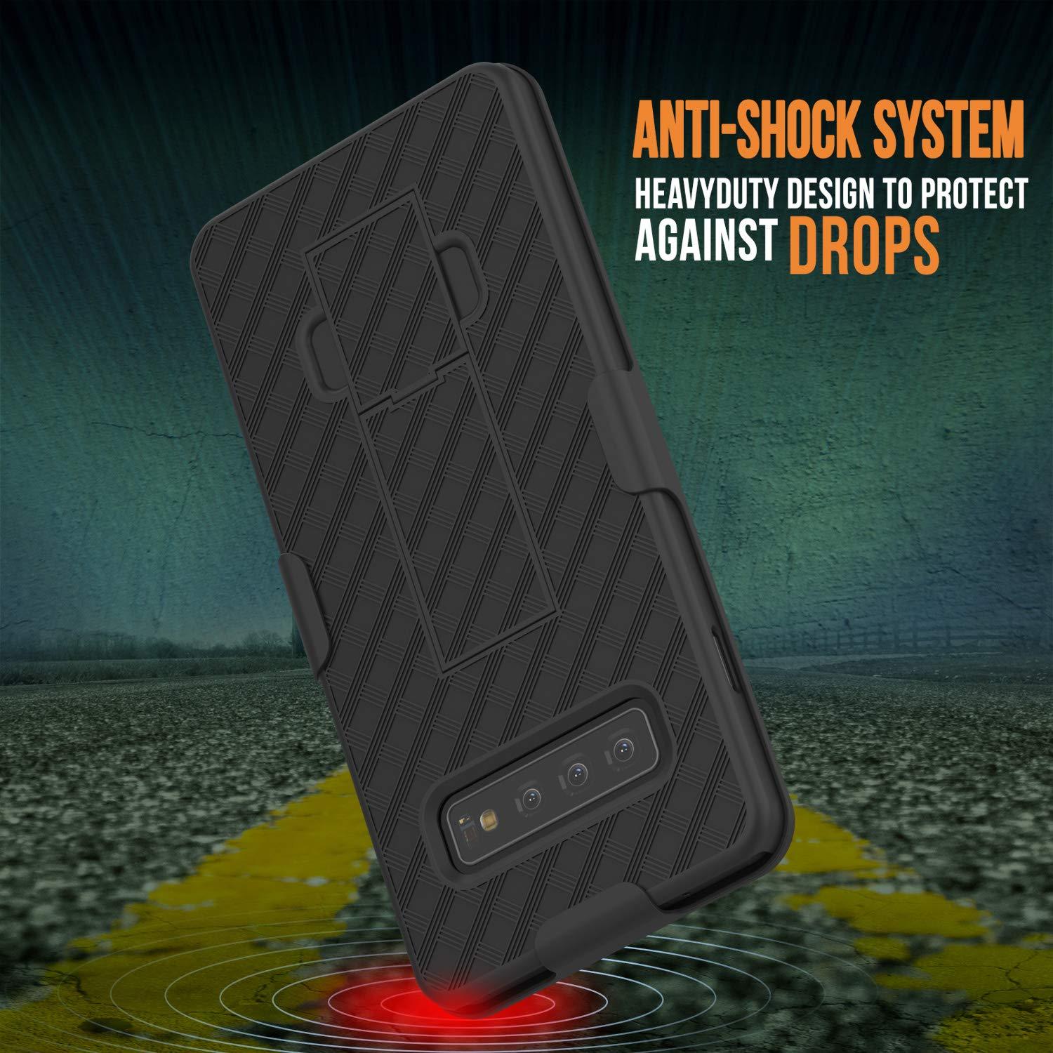 Punkcase Galaxy S10 5G Case With Screen Protector, Holster Belt Clip [Black] 