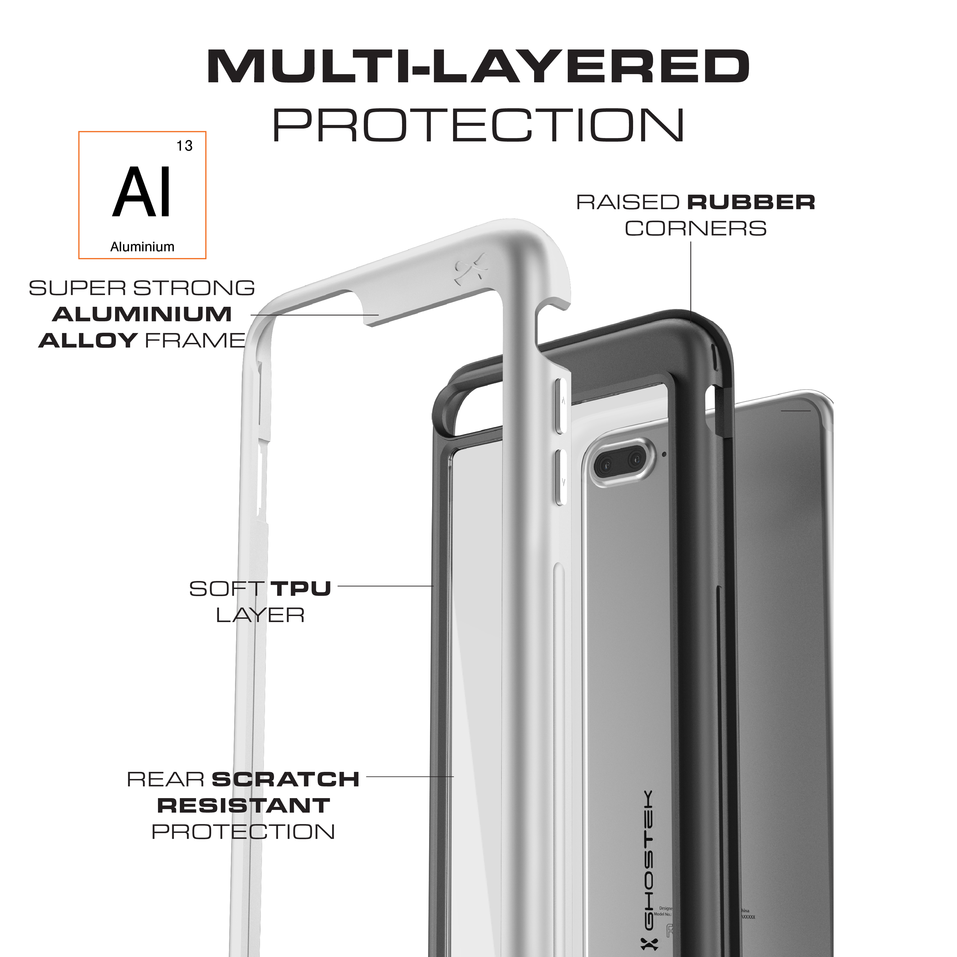 iPhone 8+ Plus Waterproof Case, Ghostek® Atomic Series | Shockproof | Dirt-proof | Snow-proof | [BLACK] (Color in image: Red)