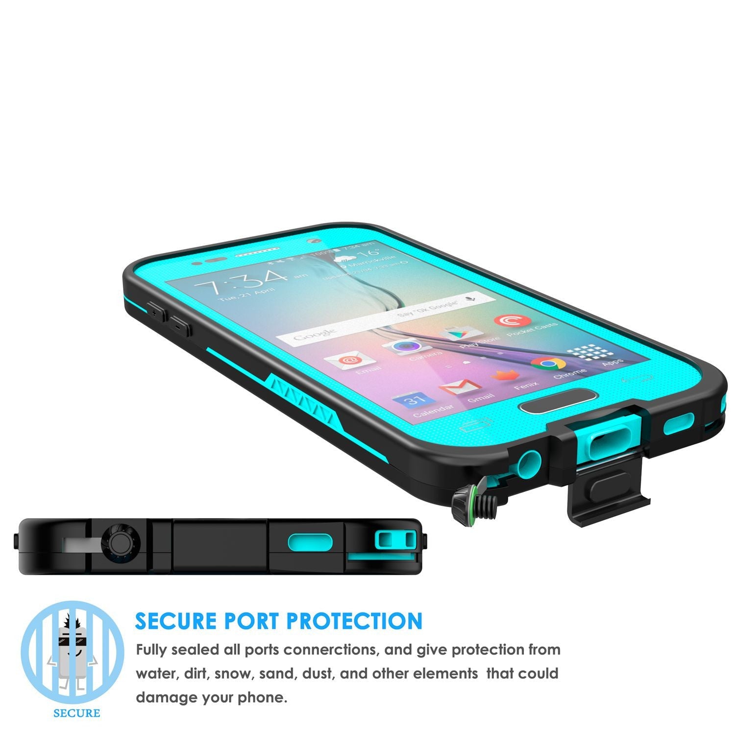 Galaxy S6 Waterproof Case, Punkcase SpikeStar Teal Water/Shock/Dirt/Snow Proof | Lifetime Warranty (Color in image: light green)