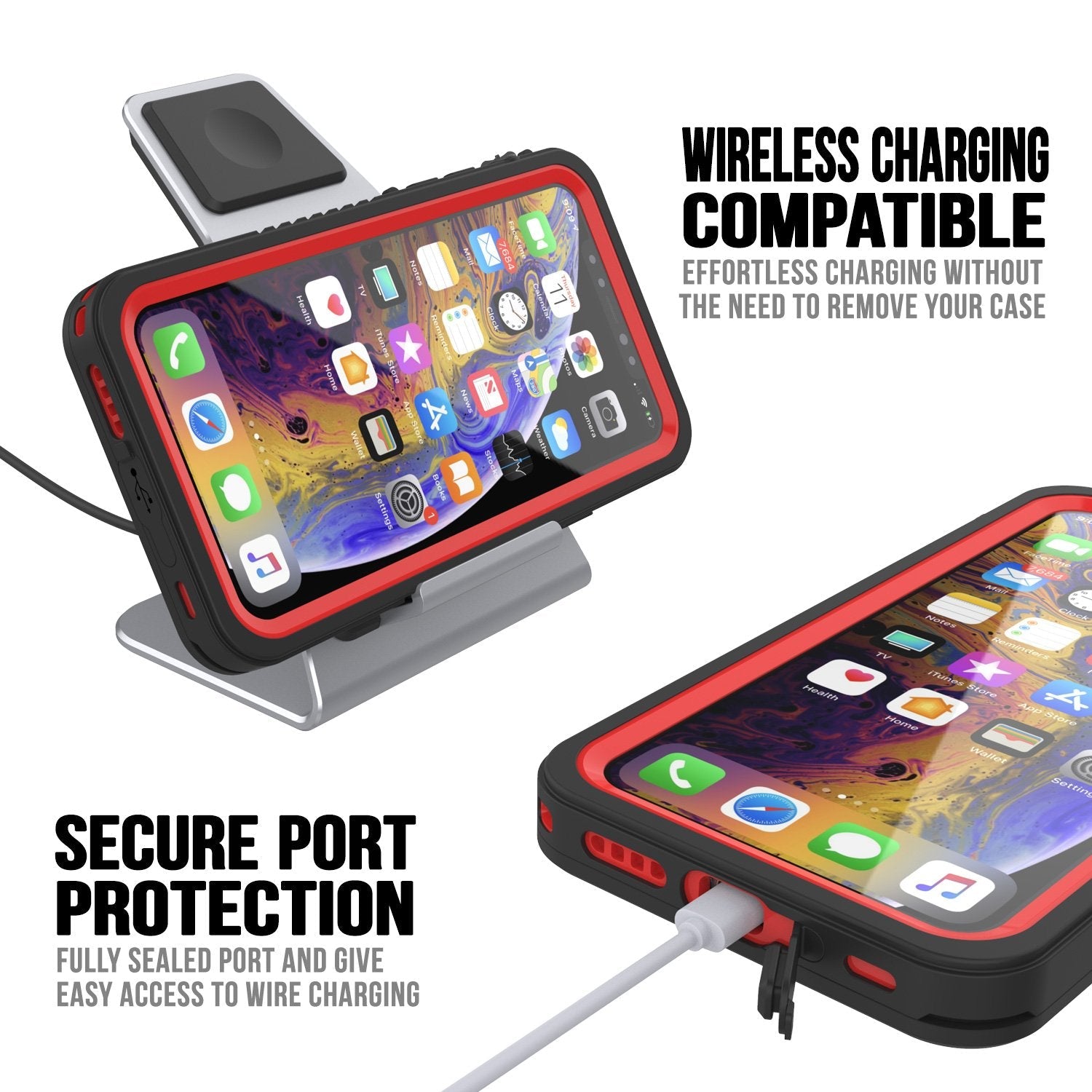 iPhone 11 Waterproof Case, Punkcase [Extreme Series] Armor Cover W/ Built In Screen Protector [Red] (Color in image: Pink)