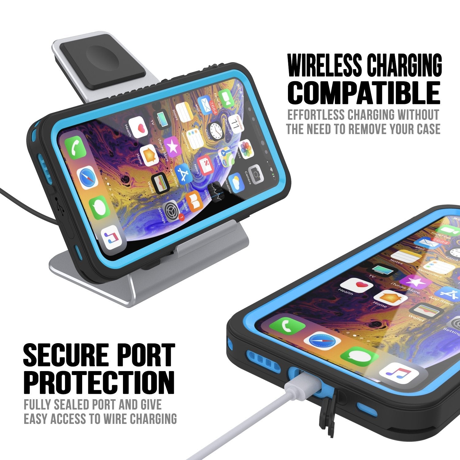 iPhone 11 Waterproof Case, Punkcase [Extreme Series] Armor Cover W/ Built In Screen Protector [Light Blue] (Color in image: White)
