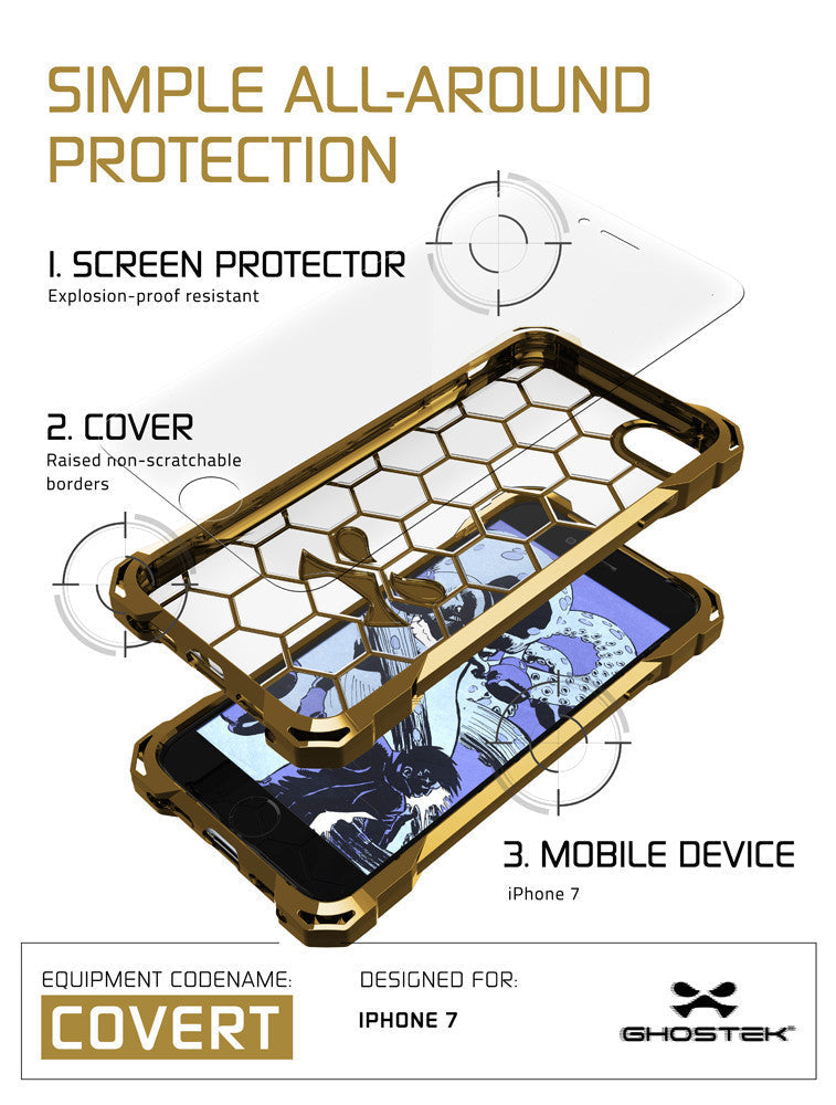 iPhone 7 Case, Ghostek® Covert Gold, Premium Impact Protective Armor | Lifetime Warranty Exchange (Color in image: clear)