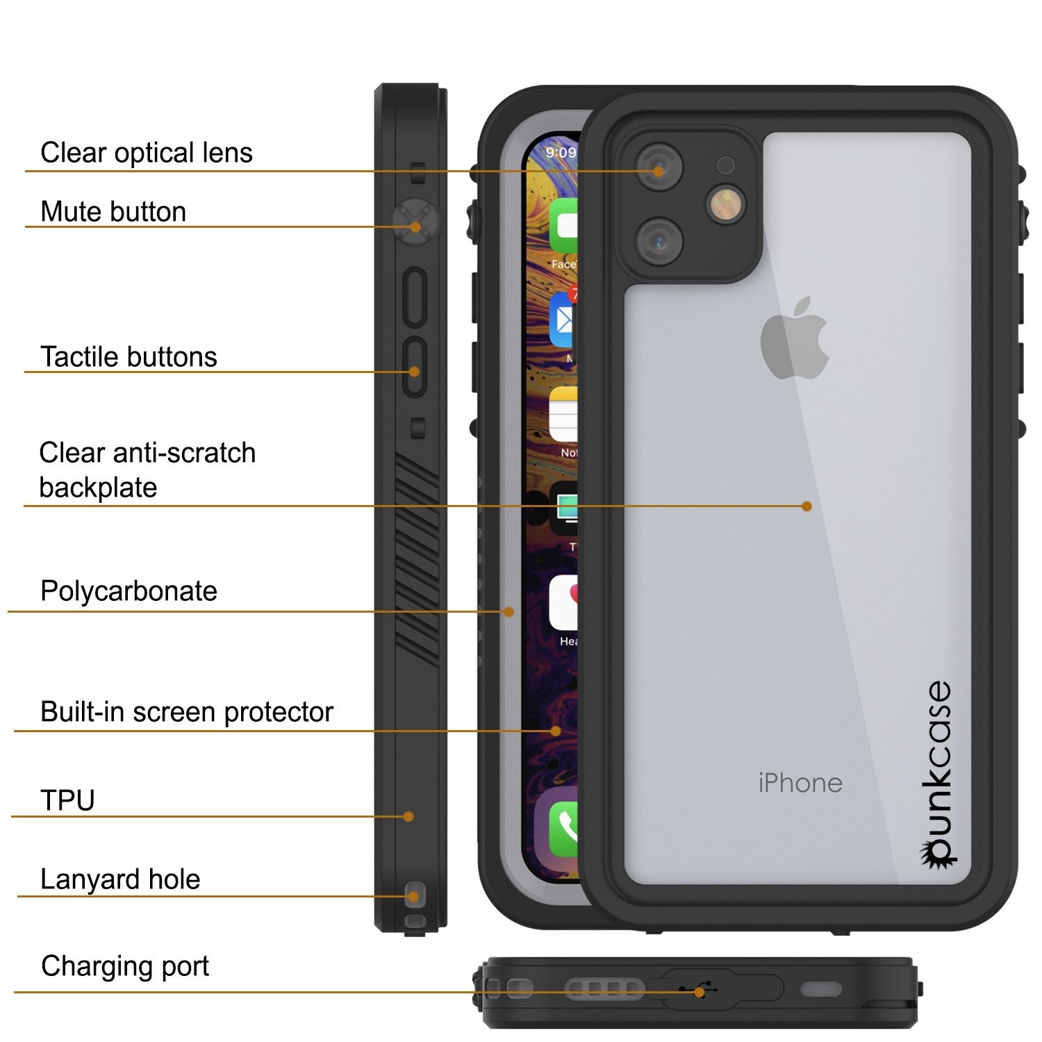 iPhone 11 Waterproof Case, Punkcase [Extreme Series] Armor Cover W/ Built In Screen Protector [Clear] (Color in image: Pink)
