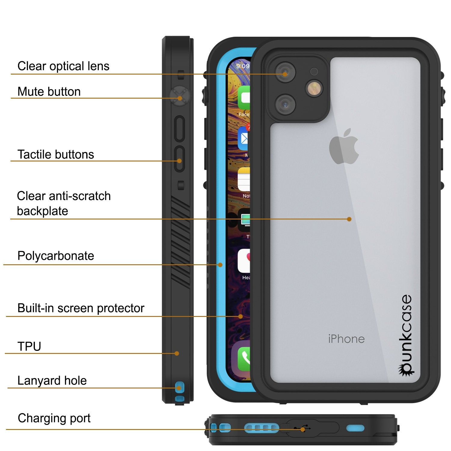 iPhone 11 Waterproof Case, Punkcase [Extreme Series] Armor Cover W/ Built In Screen Protector [Light Blue] (Color in image: Pink)