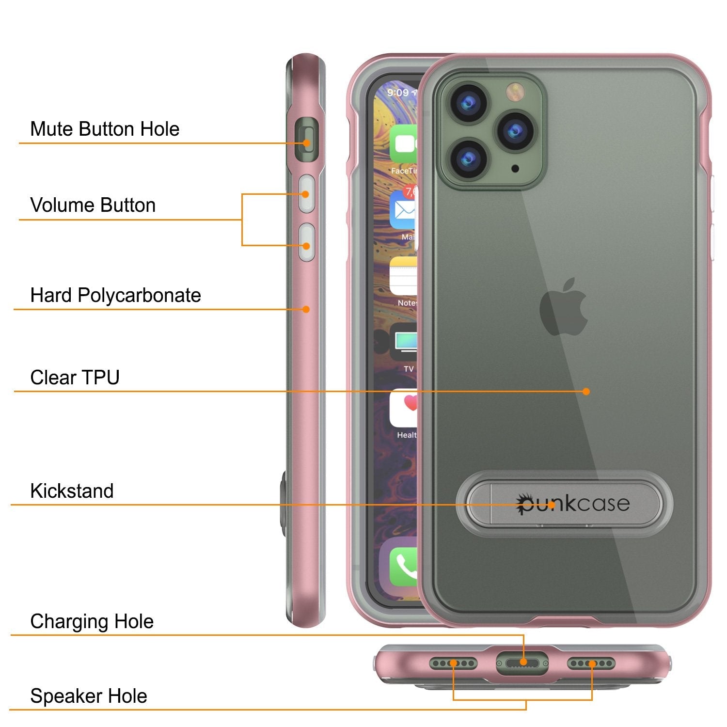 iPhone 12 Pro Case, PUNKcase [LUCID 3.0 Series] [Slim Fit] Protective Cover w/ Integrated Screen Protector [Rose Gold] (Color in image: Black)