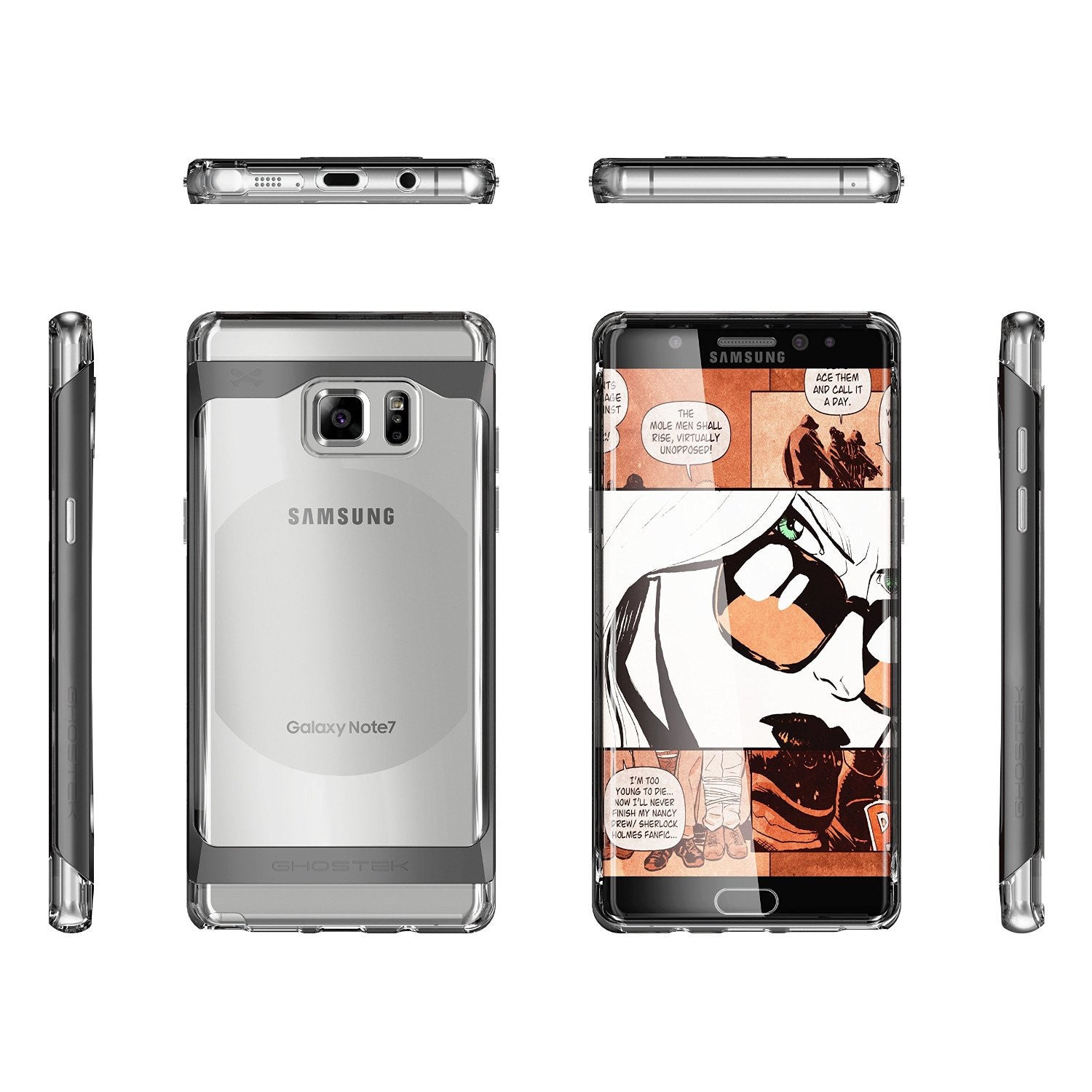 Galaxy Note 7 Case, Ghostek® Cloak 2.0 Black w/ ExplosionProof Screen Protector | Aluminum Frame (Color in image: Silver)