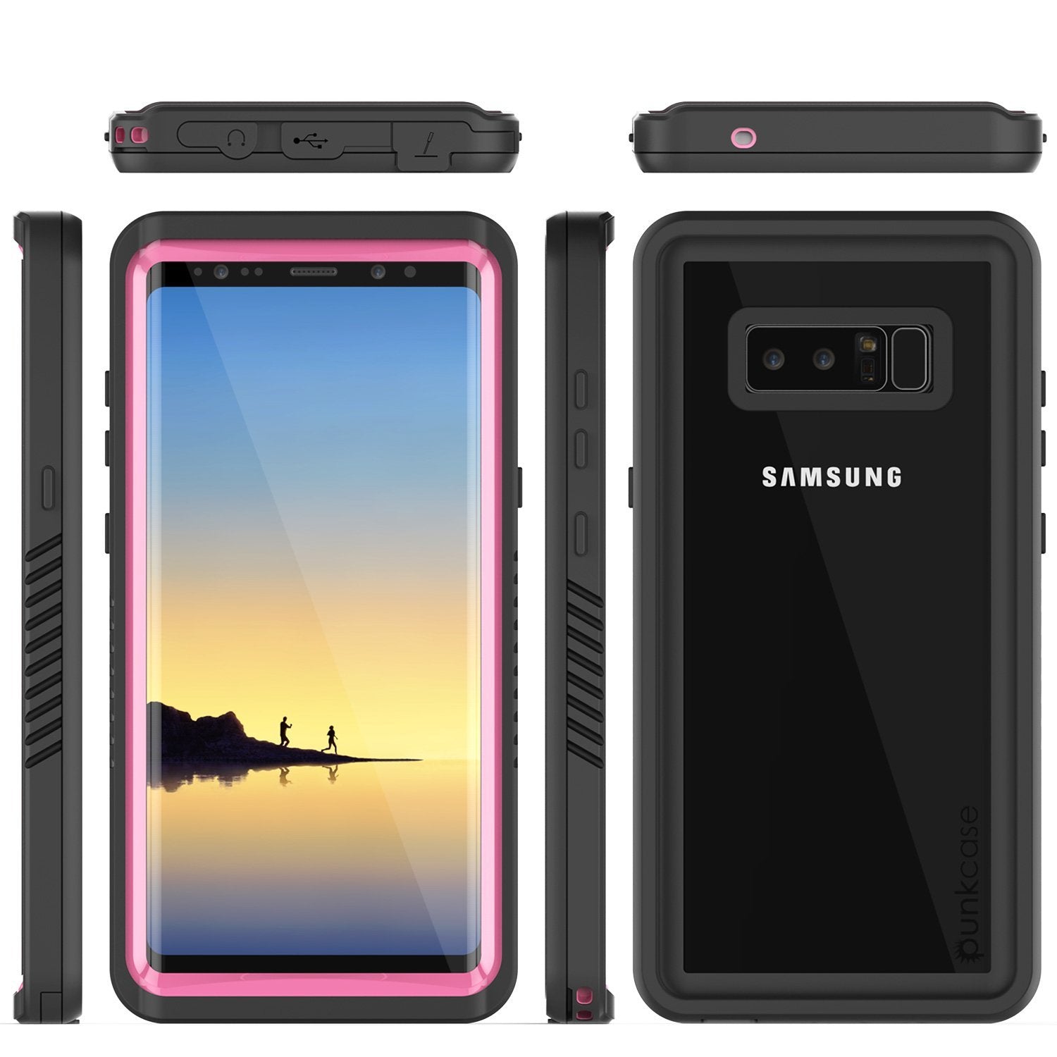 Galaxy Note 8 Waterproof Case, Punkcase [Extreme Series] [Slim Fit] [IP68 Certified] [Shockproof] [Snowproof] [Dirproof] Armor Cover W/ Built In Screen Protector for Samsung Galaxy Note 8 [Pink] (Color in image: Black)