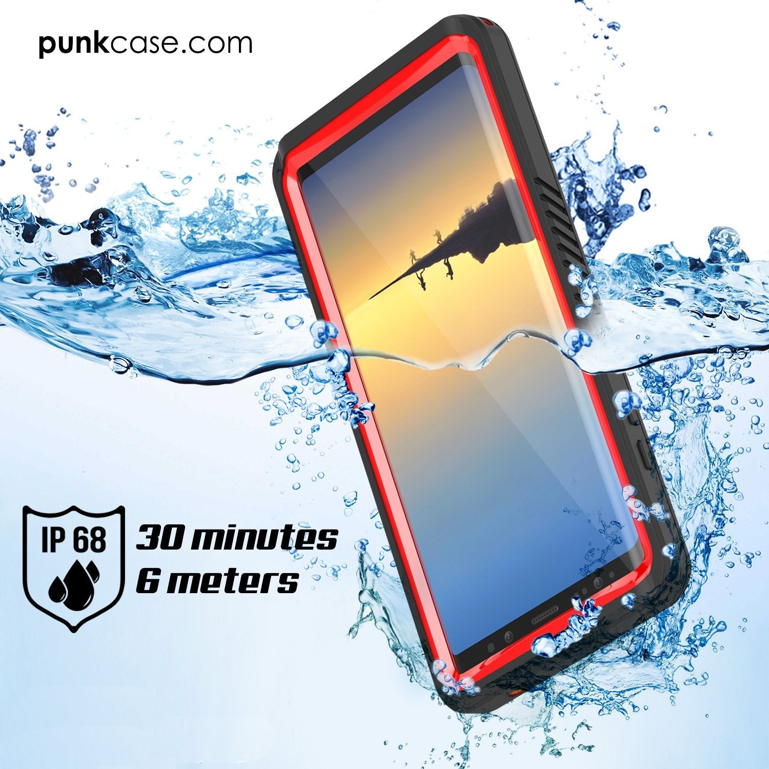Galaxy Note 8 Case, Punkcase [Extreme Series] [Slim Fit] [IP68 Certified] [Shockproof] Armor Cover W/ Built In Screen Protector [Red] (Color in image: Clear)