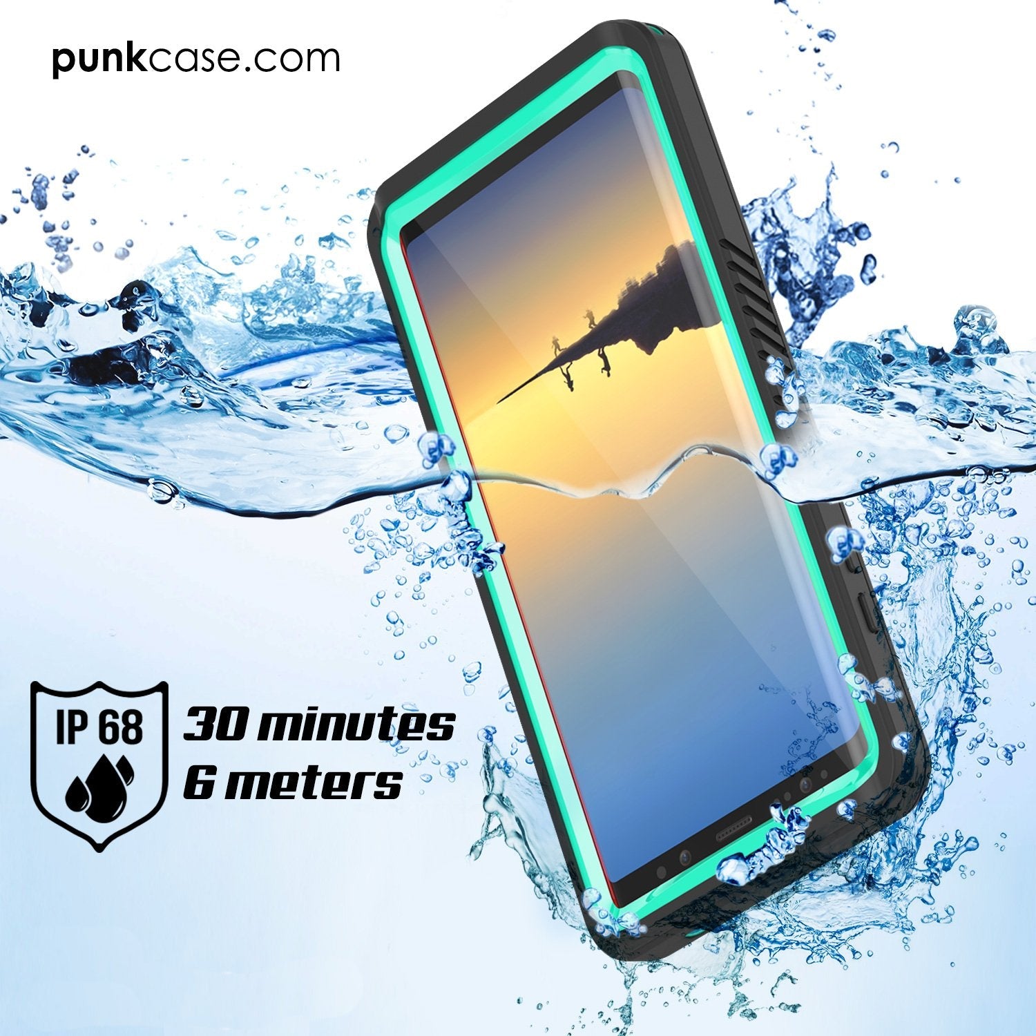 Galaxy Note 8 Case, Punkcase [Extreme Series] [Slim Fit] [IP68 Certified] [Shockproof] Armor Cover W/ Built In Screen Protector [Teal] (Color in image: Light Blue)