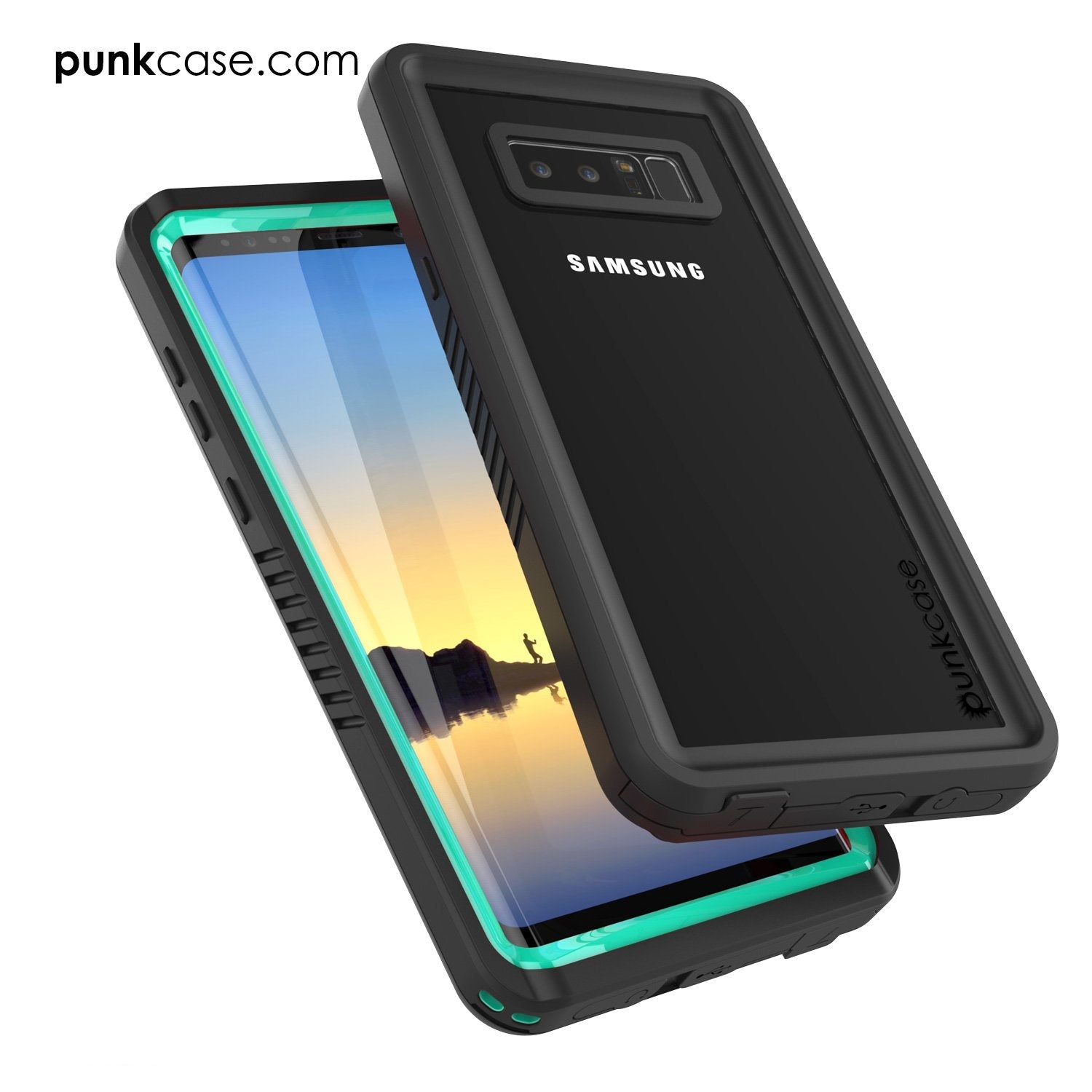 Galaxy Note 8 Case, Punkcase [Extreme Series] [Slim Fit] [IP68 Certified] [Shockproof] Armor Cover W/ Built In Screen Protector [Teal] (Color in image: Pink)