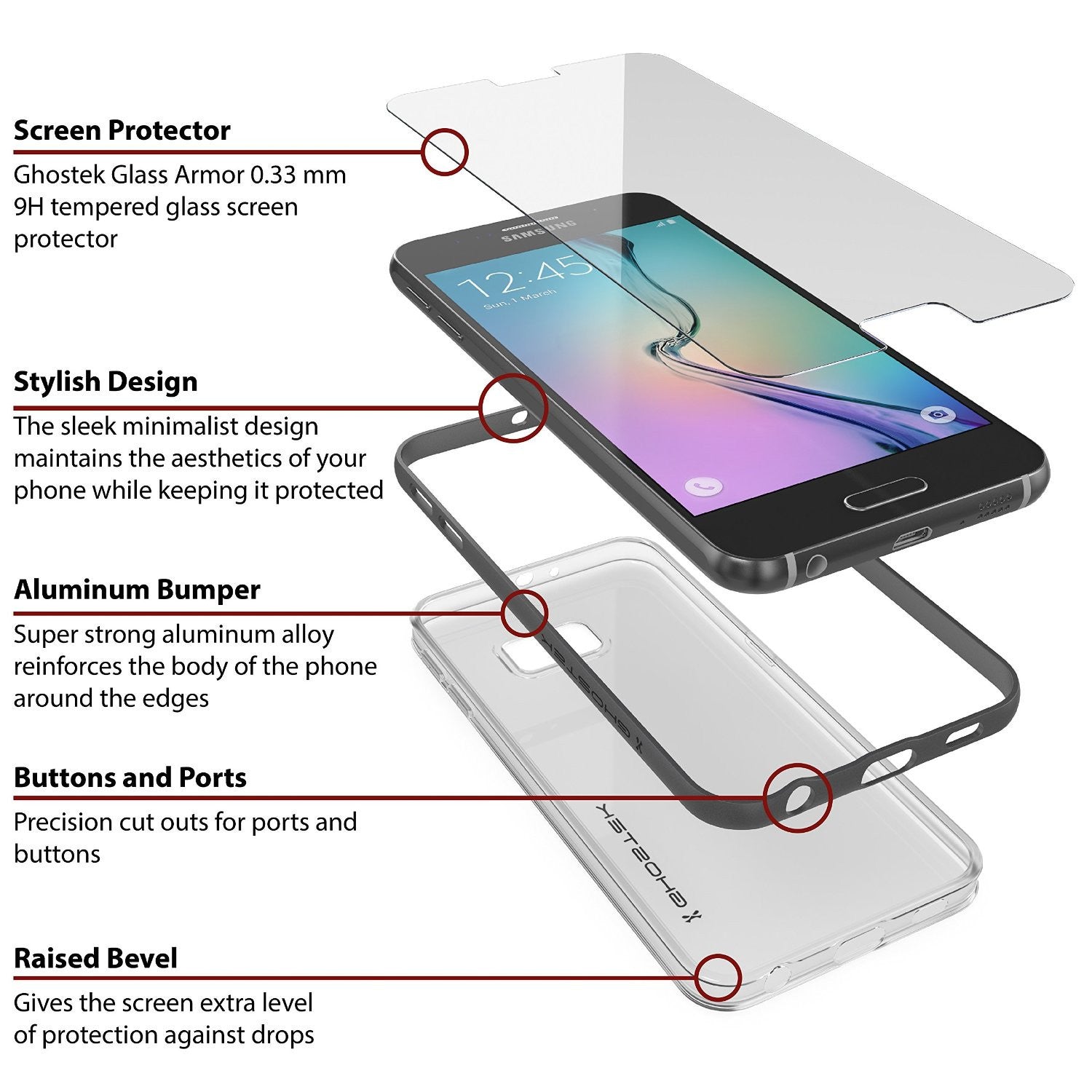 Galaxy S6 Case, Ghostek Cloak Series Black Slim Premium Protective Hybrid Impact Glass Armor (Color in image: silver)