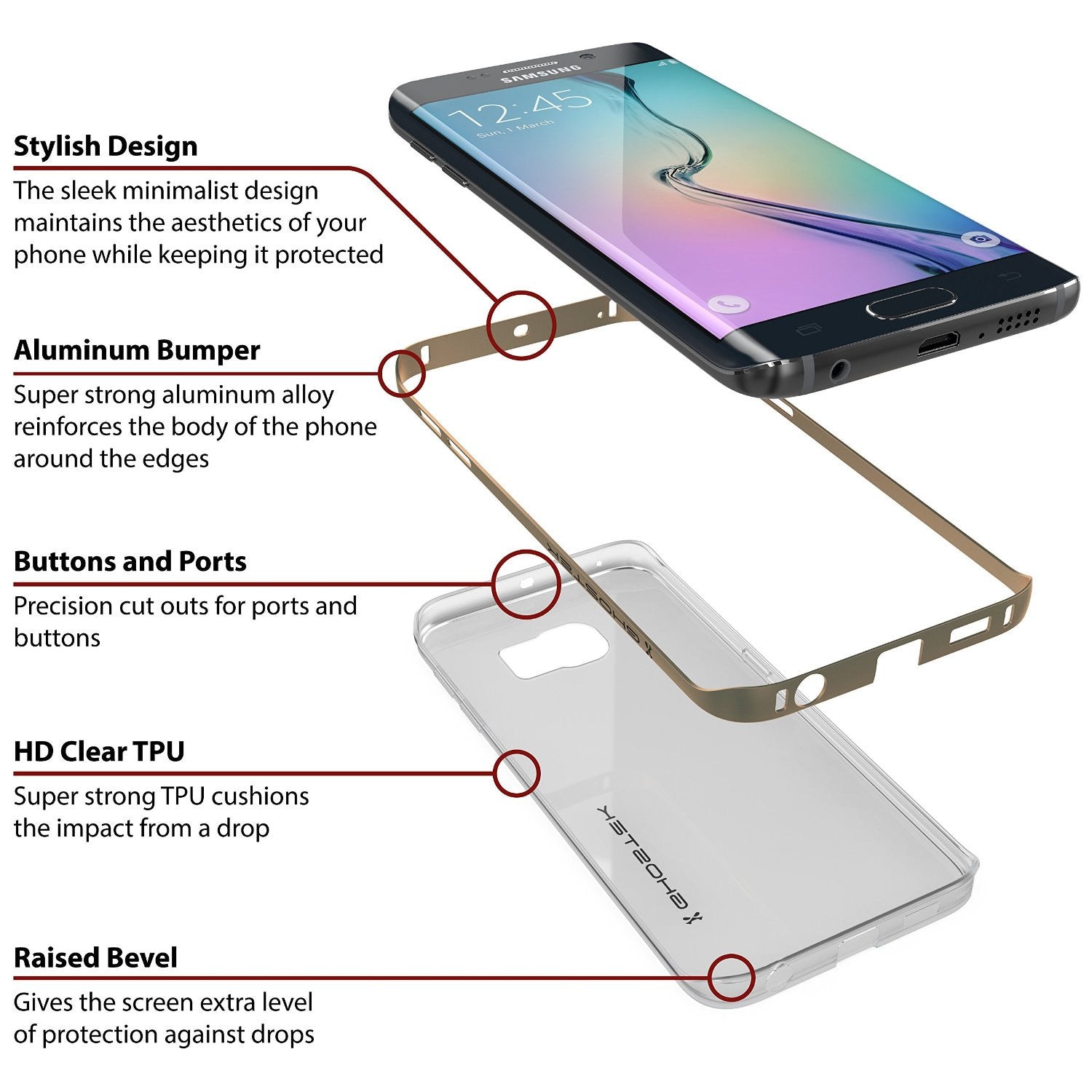 Galaxy S6 Edge Case, Ghostek Gold Cloak Series Slim Hybrid Impact Armor | Lifetime Warranty (Color in image: black)