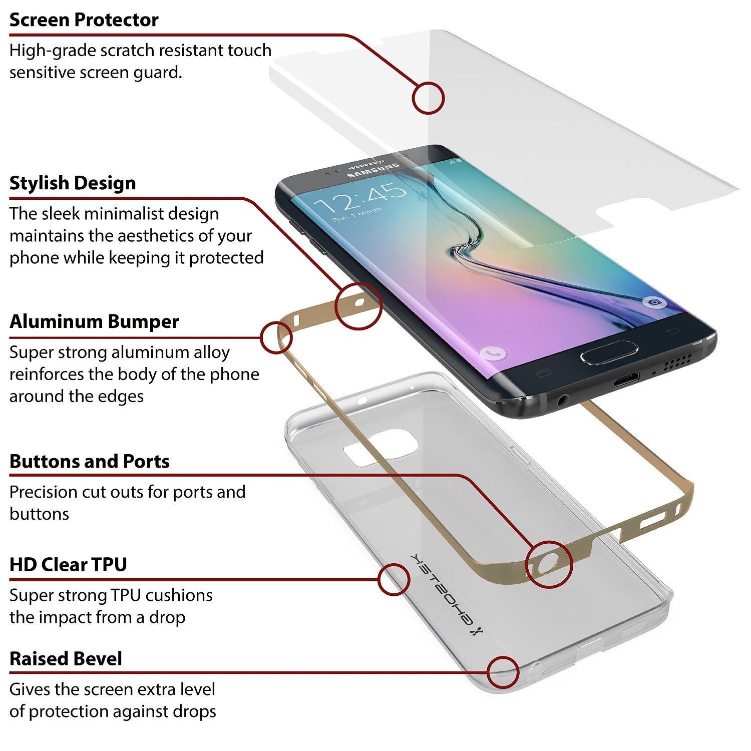 Galaxy S6 Edge+ Plus Case, Ghostek Gold Cloak Series Slim Hybrid Impact Armor | Lifetime Warranty (Color in image: black)