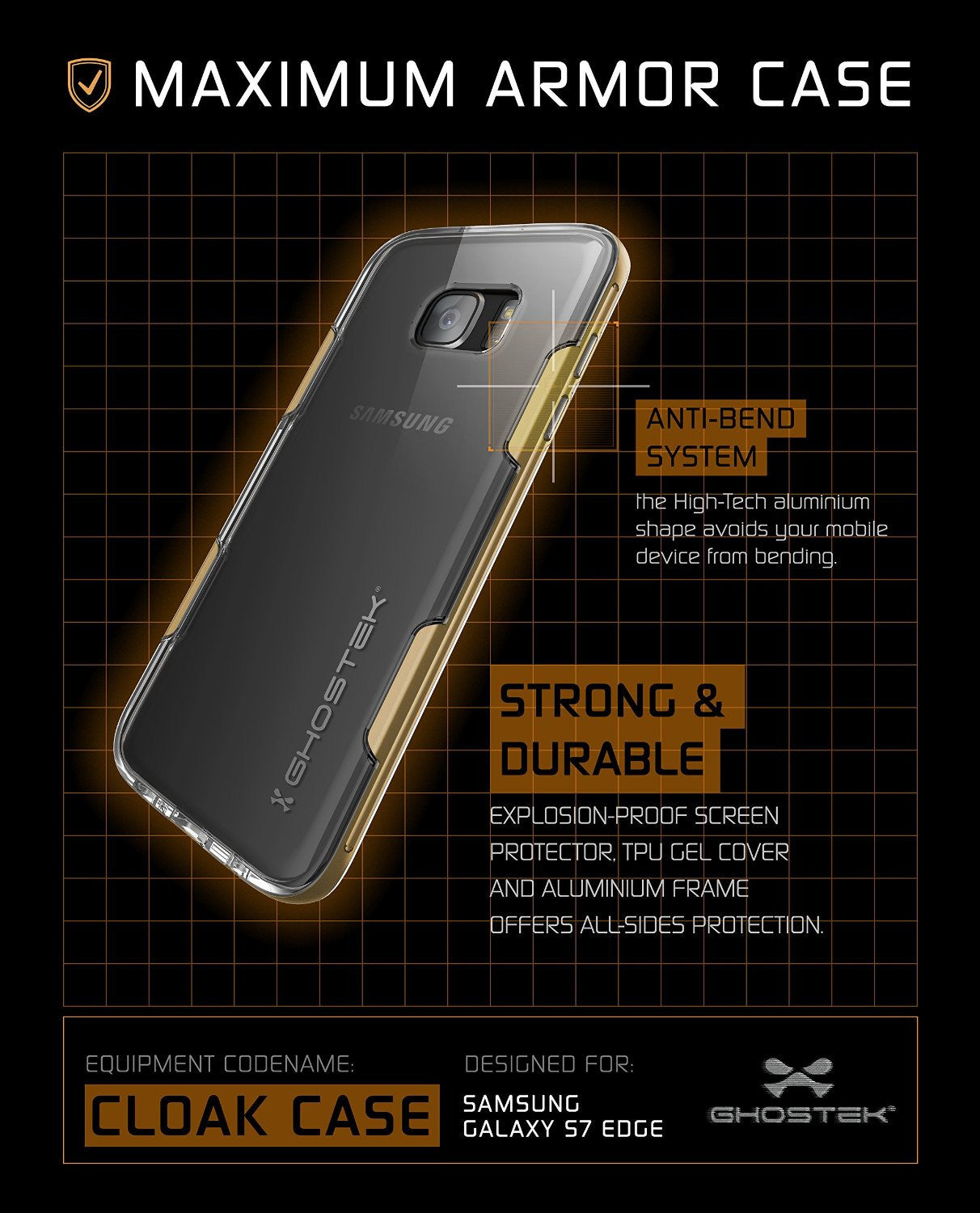 S7 Edge Case Ghostek® Cloak Gold Series Slim | Aluminum Frame Lifetime Warranty Exchange (Color in image: Red)