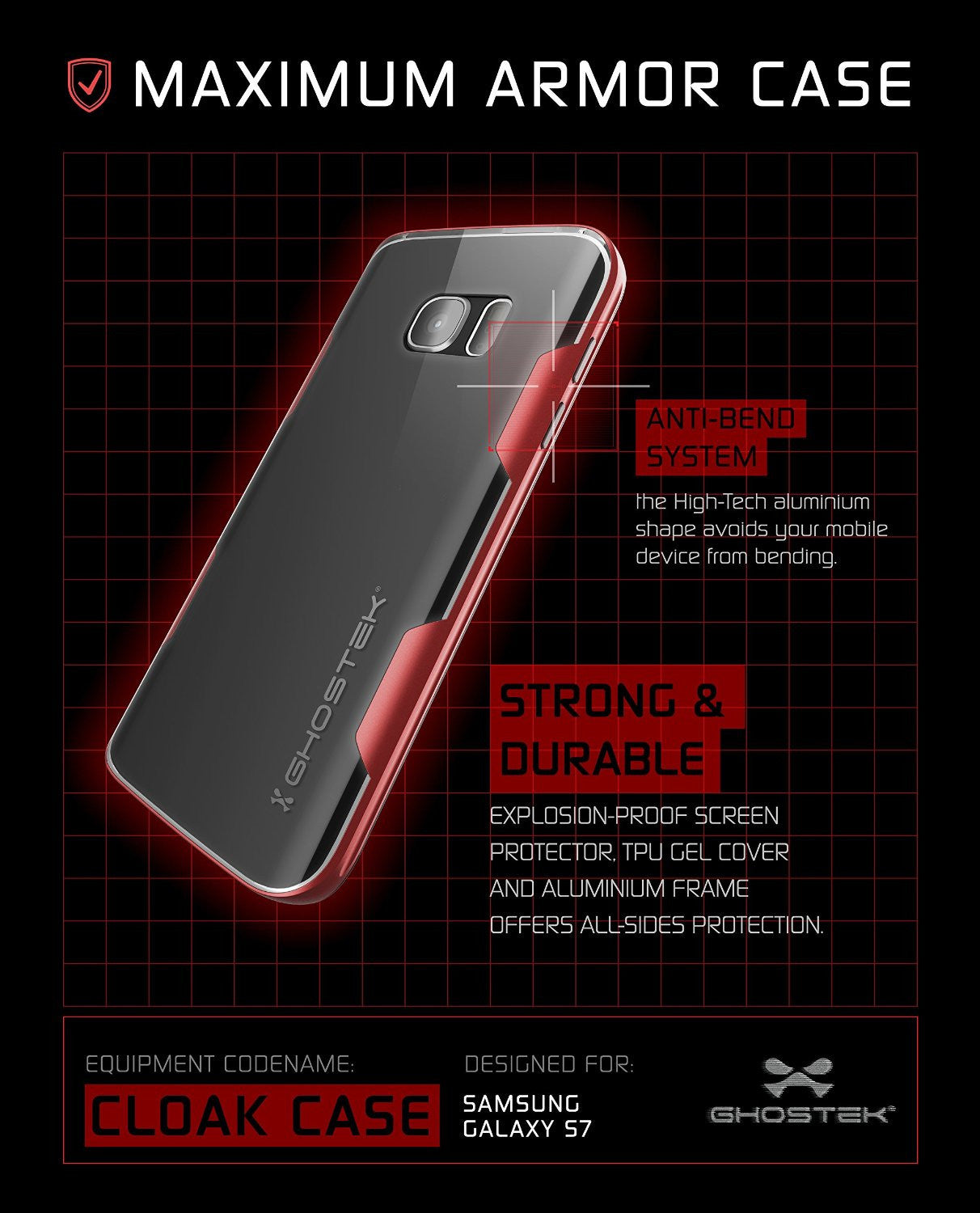Galaxy S7 Case, Ghostek Cloak Series Red  Slim Premium Protective Hybrid Impact Glass Armor (Color in image: pink)