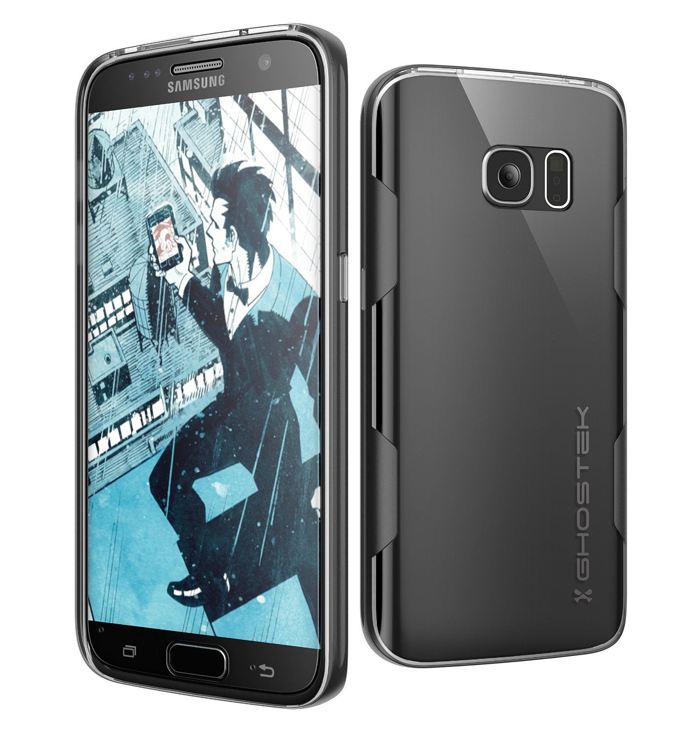 Capa Galaxy S7, Ghostek Cloak Series Preto Fino Premium Protetor Híbrido de Vidro de Impacto Armor.