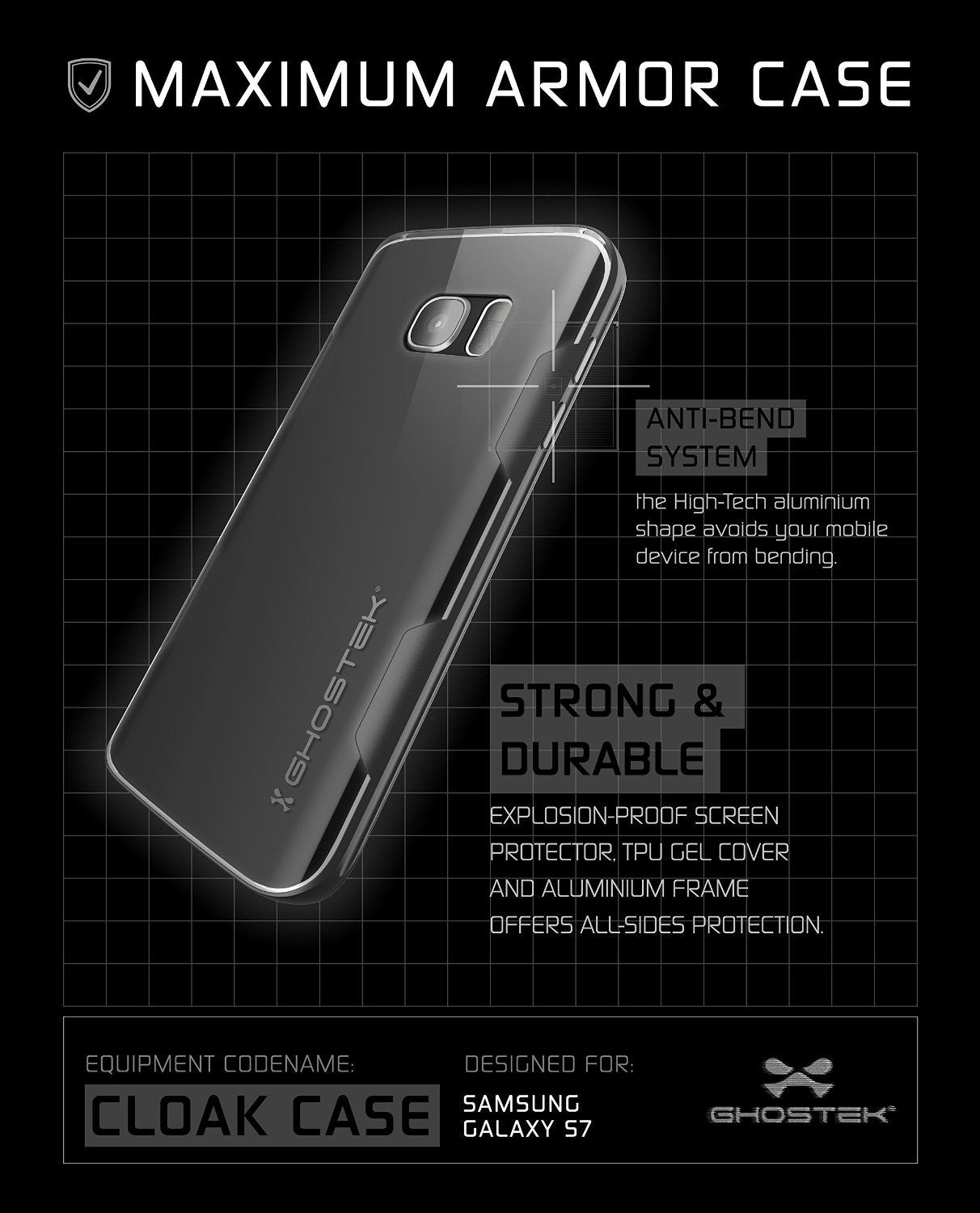 Galaxy S7 Case, Ghostek Cloak Series Black Slim Premium Protective Hybrid Impact Glass Armor (Color in image: pink)