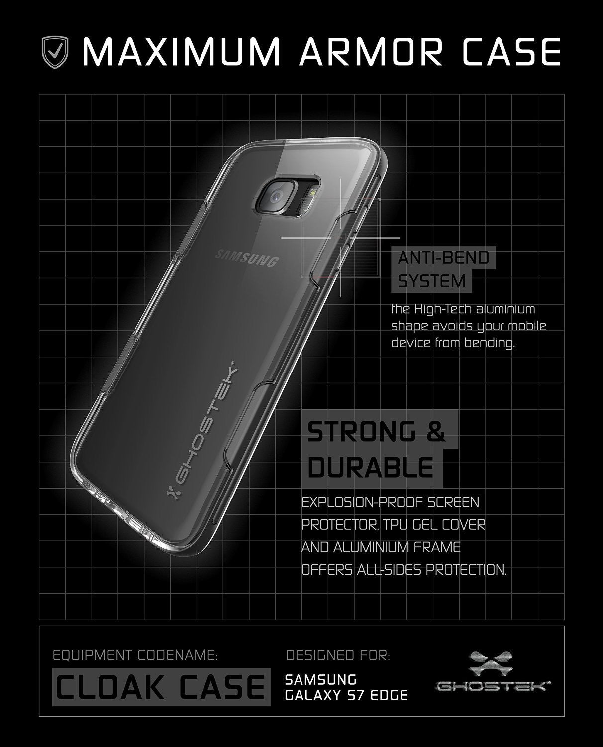S7 Edge Case Ghostek® Cloak Black Series Slim | Aluminum Frame Lifetime Warranty Exchange (Color in image: Red)