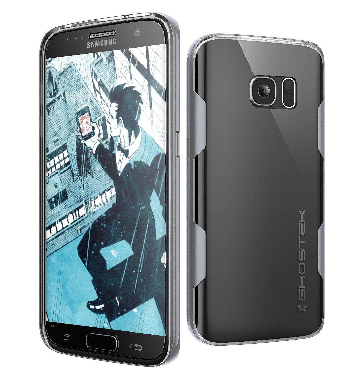 Capa Galaxy S7, Série Ghostek Cloak Prateada, Fina, Premium, Protetora, Híbrida, de Vidro Resistente ao Impacto.
