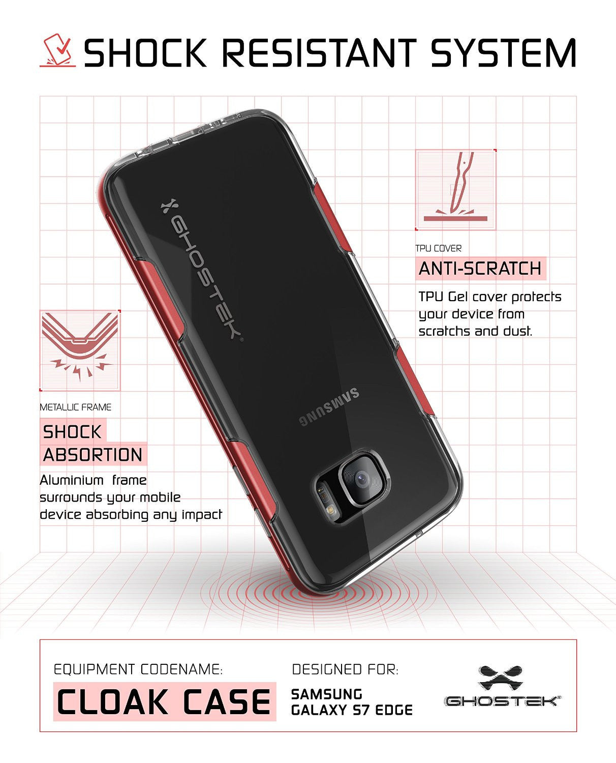 S7 Edge Case Ghostek® Cloak Red Series Slim | Aluminum Frame Lifetime Warranty Exchange (Color in image: Gold)