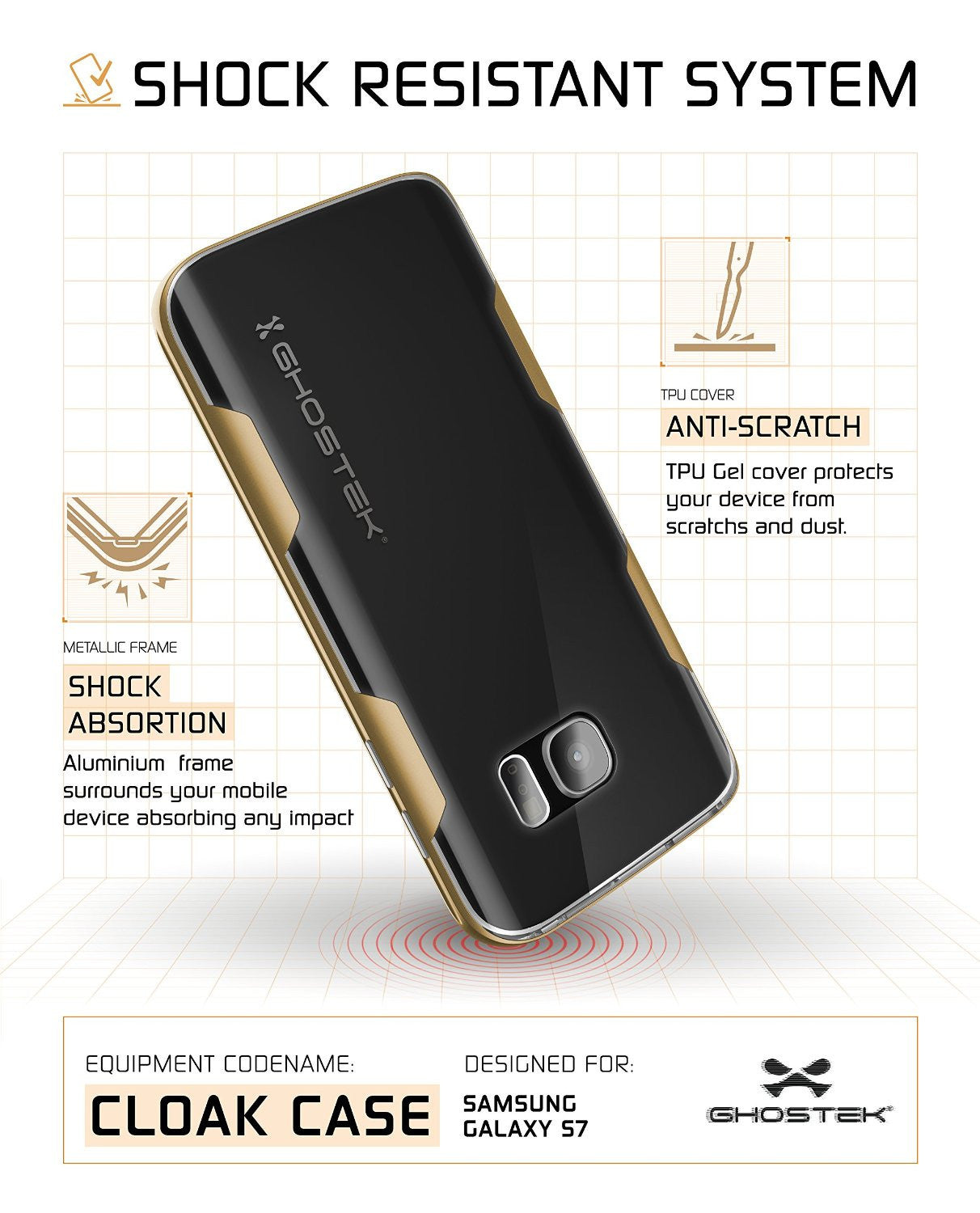 Galaxy S7 Case, Ghostek Cloak Series Gold  Slim Premium Protective Hybrid Impact Glass Armor (Color in image: red)