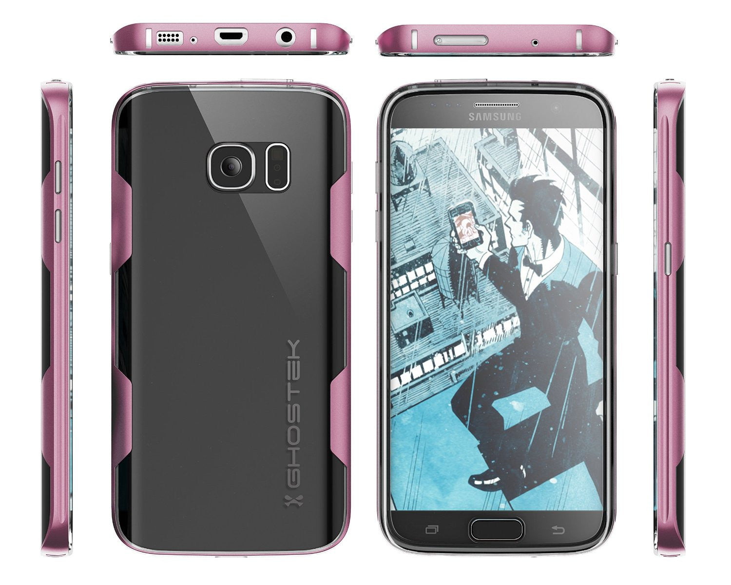 Galaxy S7 Case, Ghostek Cloak Series Pink  Slim Premium Protective Hybrid Impact Glass Armor (Color in image: red)