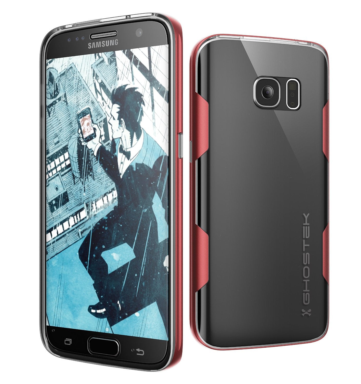 Capa Galaxy S7, série Ghostek Cloak Vermelha, armadura de vidro híbrida protetora premium e fina de impacto.