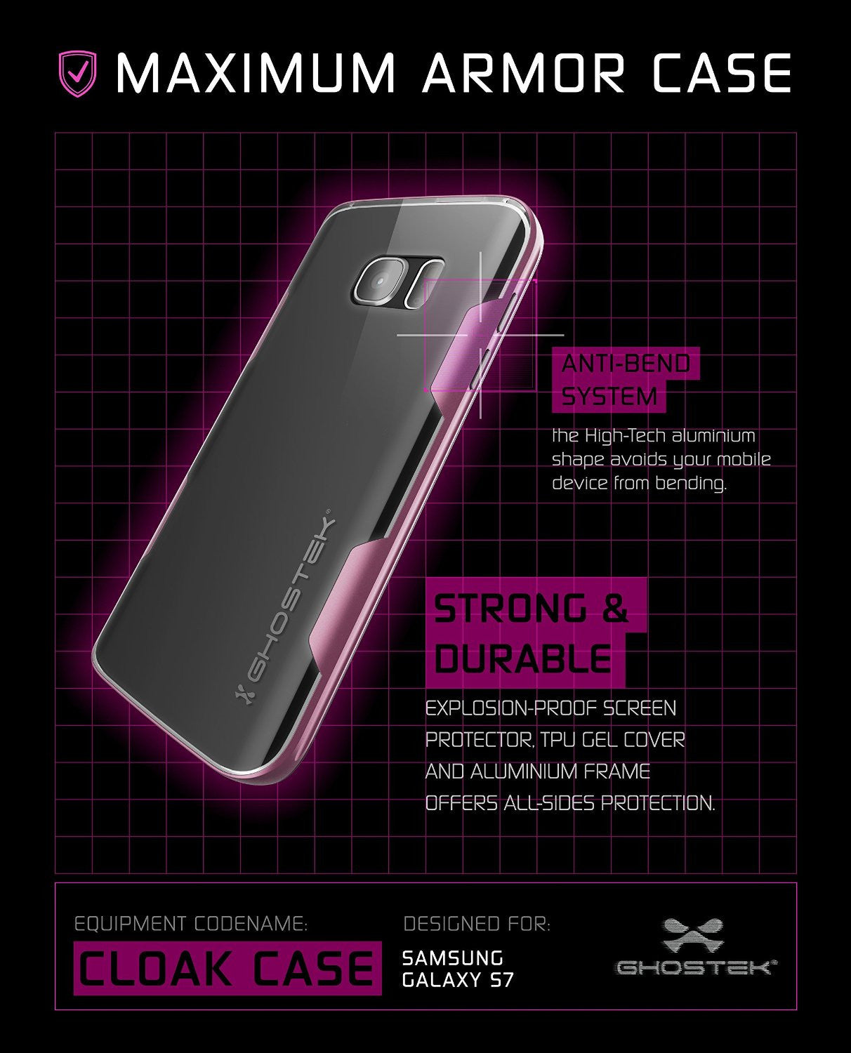 Galaxy S7 Case, Ghostek Cloak Series Pink  Slim Premium Protective Hybrid Impact Glass Armor (Color in image: gold)