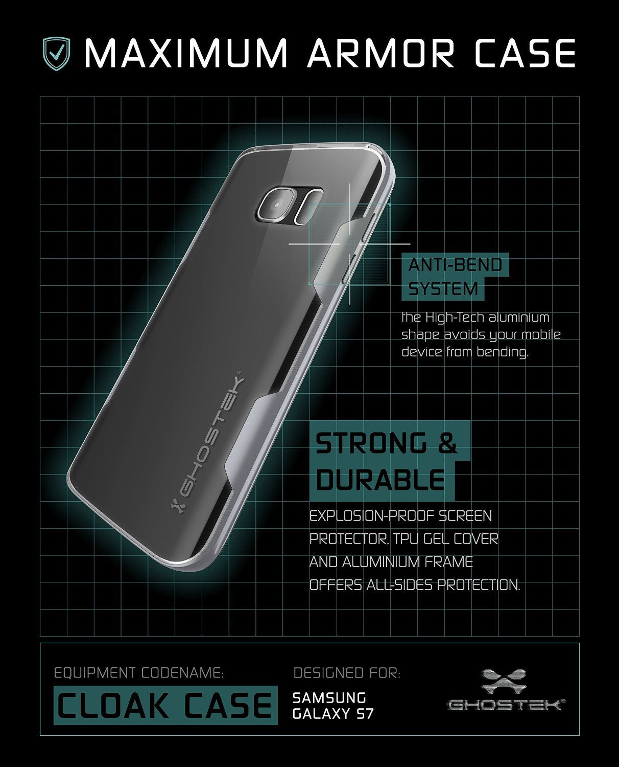 Galaxy S7 Case, Ghostek Cloak Series Silver  Slim Premium Protective Hybrid Impact Glass Armor (Color in image: pink)