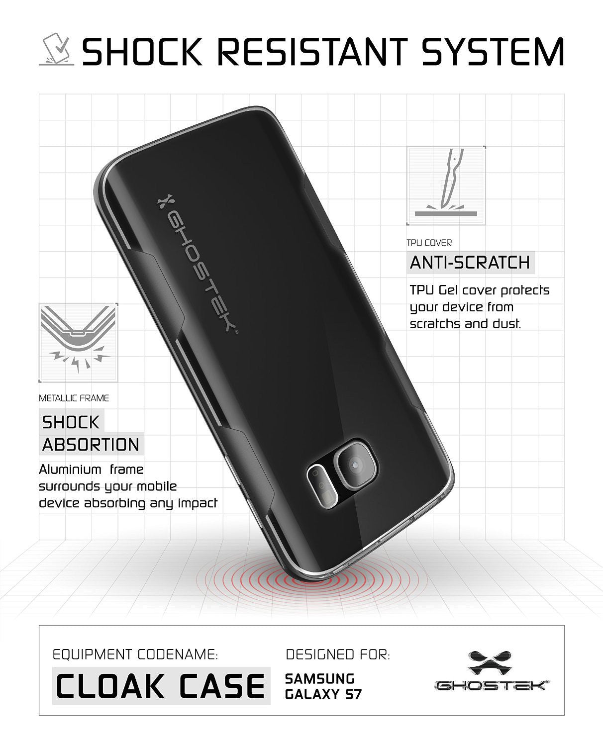Galaxy S7 Case, Ghostek Cloak Series Black Slim Premium Protective Hybrid Impact Glass Armor (Color in image: red)