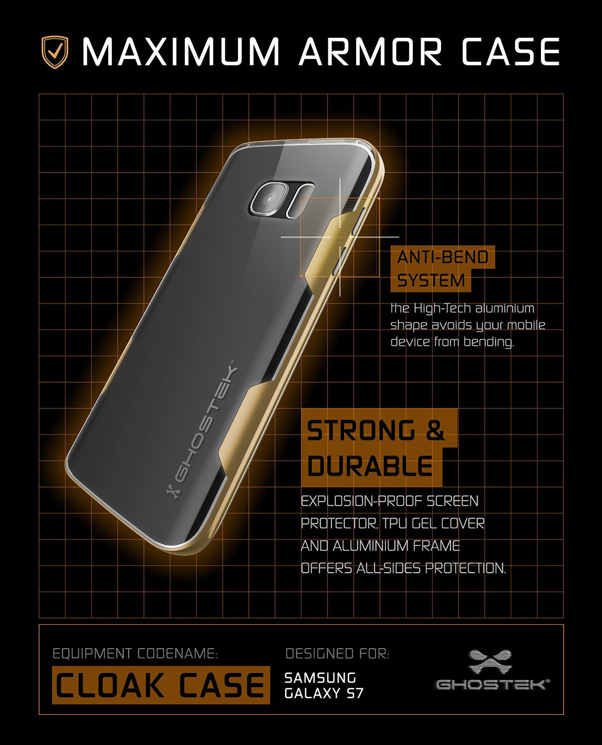 Galaxy S7 Case, Ghostek Cloak Series Gold  Slim Premium Protective Hybrid Impact Glass Armor (Color in image: pink)