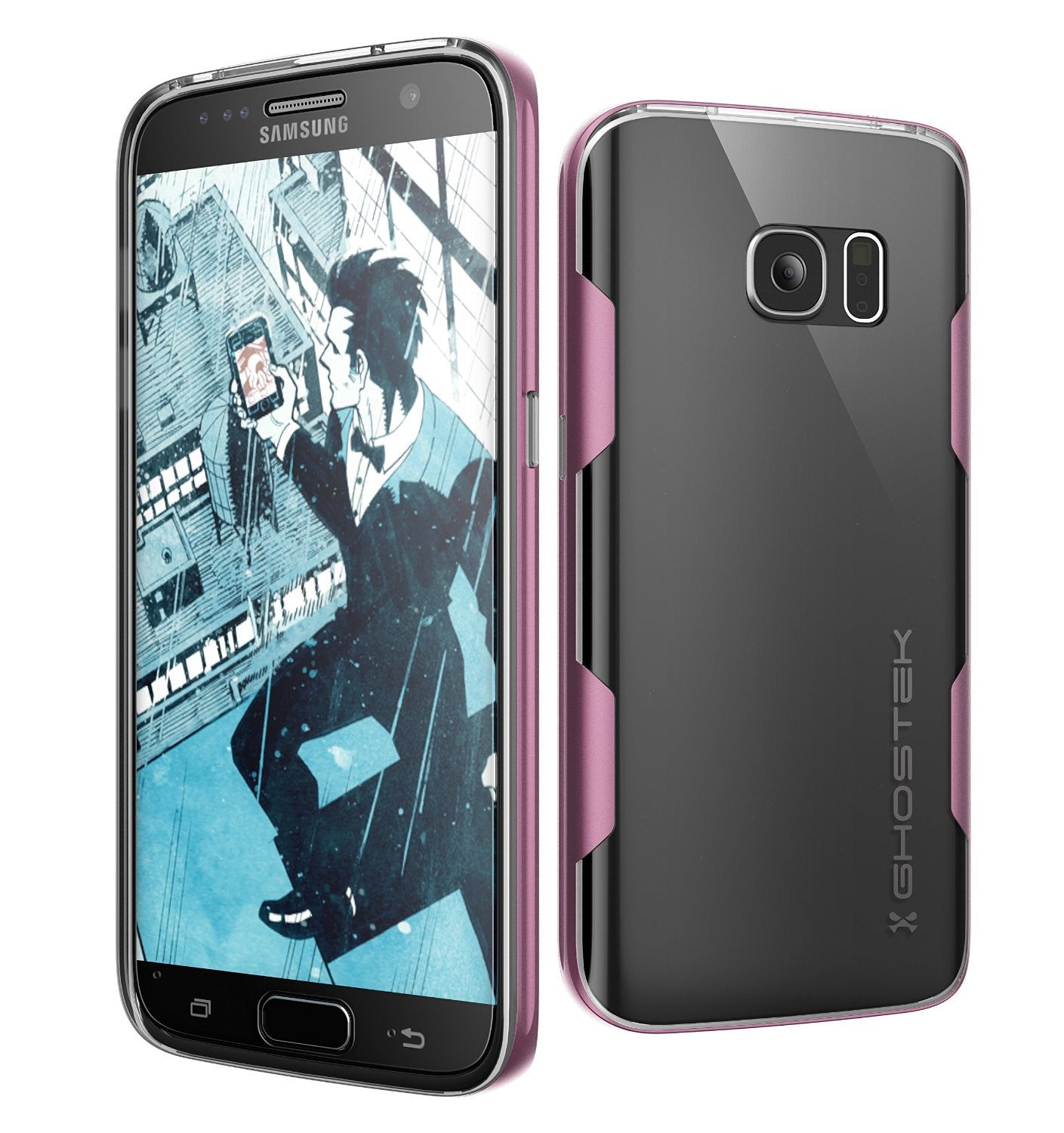 Capa Galaxy S7, Série Ghostek Cloak Rosa, Premium Fina, Híbrida Protetora de Vidro de Impacto Armor.