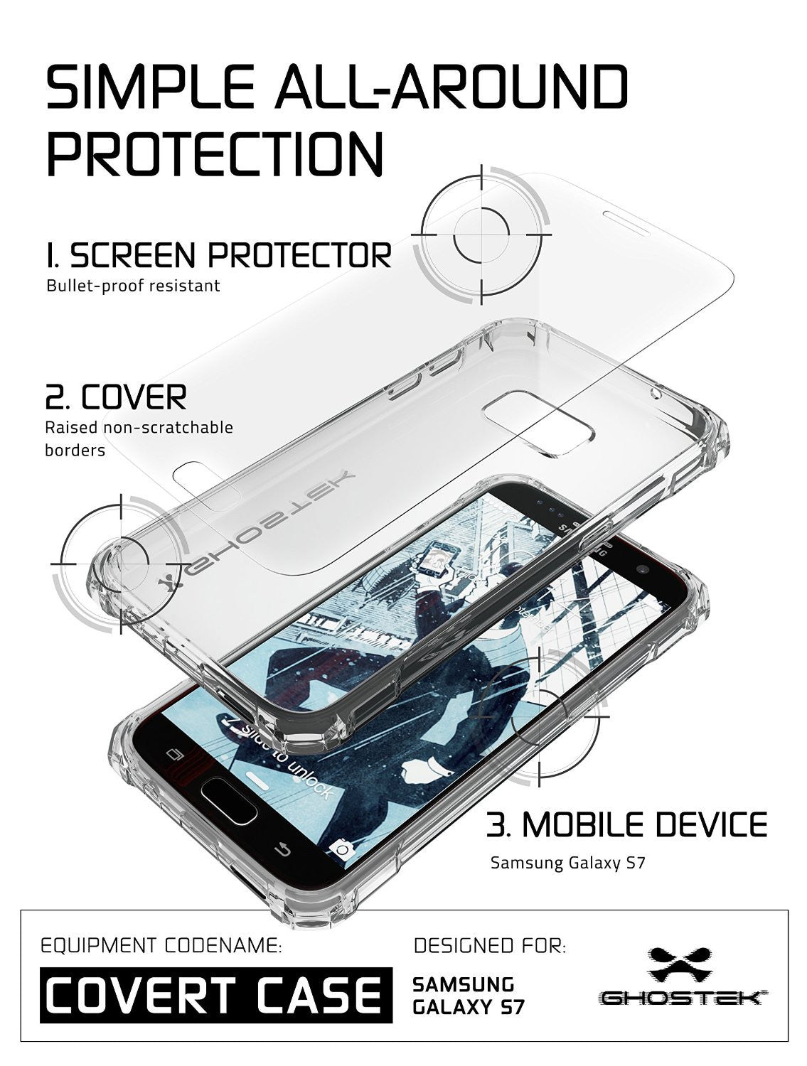 Galaxy S7 Case, Ghostek® Covert Clear Series w/ Premium Impact Cover Screen Protector | Warranty (Color in image: Pink)