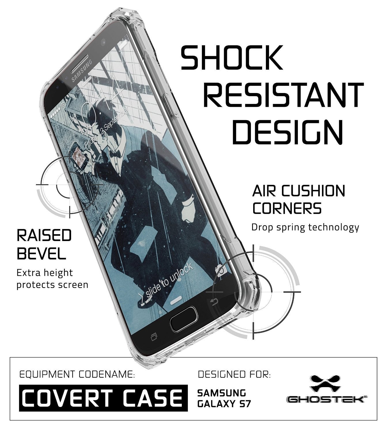 Galaxy S7 Case, Ghostek® Covert Clear Series w/ Premium Impact Cover Screen Protector | Warranty (Color in image: Red)