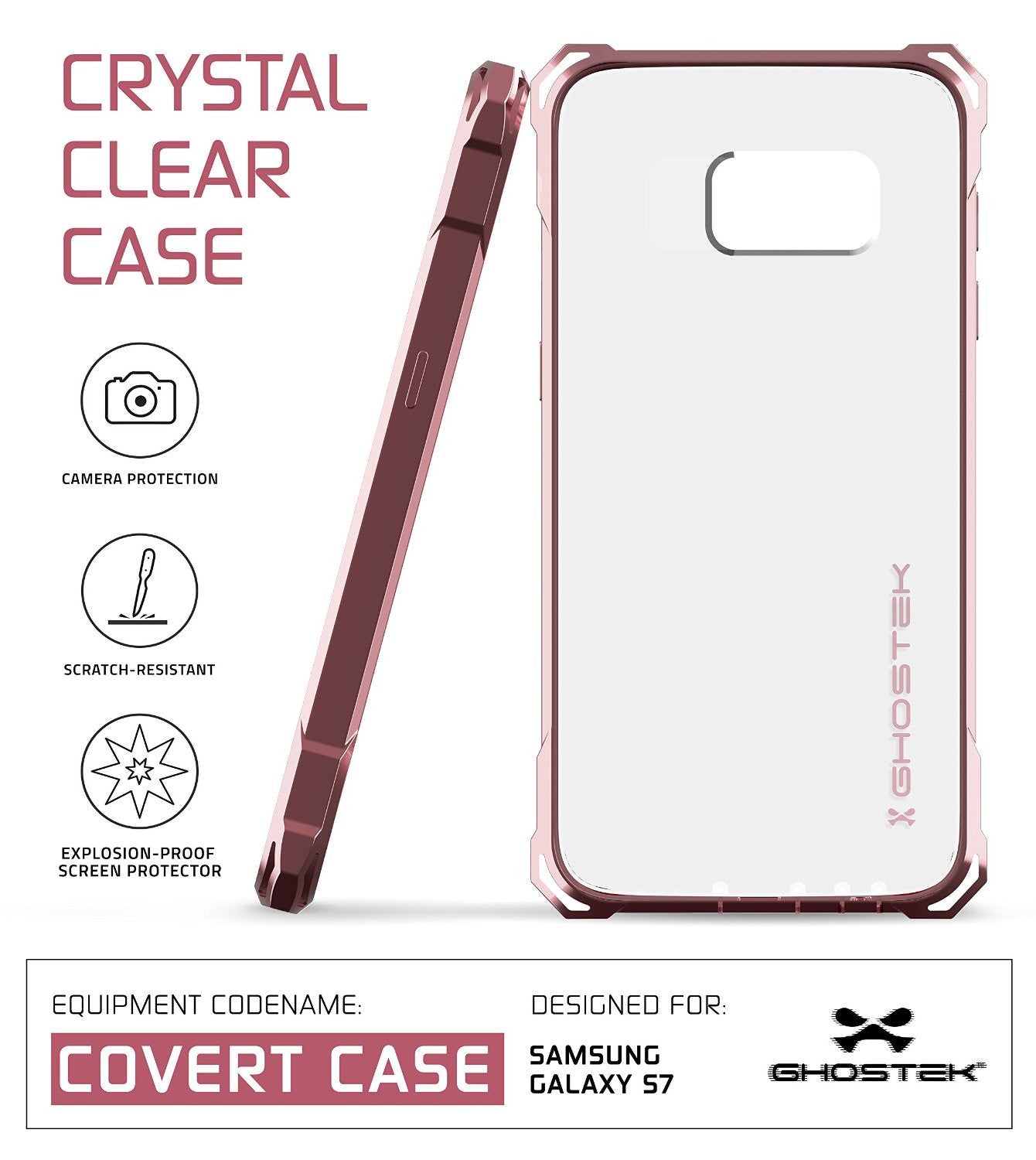 Galaxy S7 Case, Ghostek® Covert Pink Series Premium Impact Cover | Lifetime Warranty Exchange (Color in image: Red)