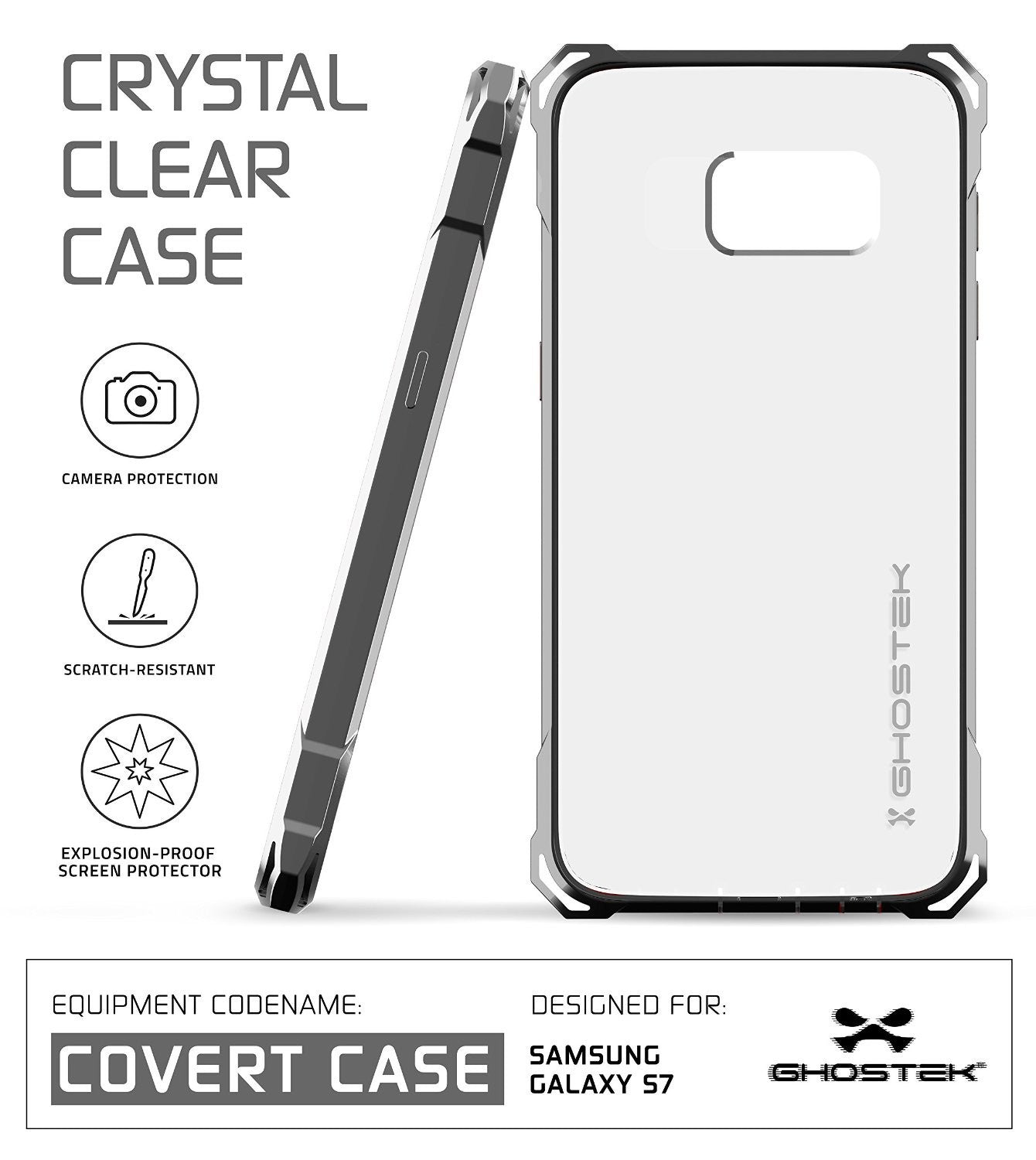 Galaxy S7 Case, Ghostek® Covert Dark Grey Series Premium Impact Cover | Lifetime Warranty Exchange (Color in image: Clear)