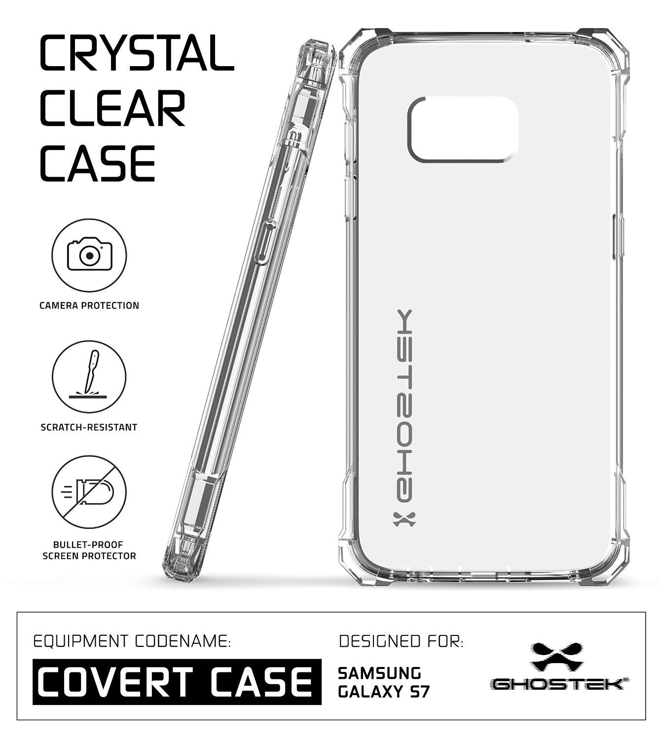 Galaxy S7 Case, Ghostek® Covert Clear Series w/ Premium Impact Cover Screen Protector | Warranty (Color in image: Black)