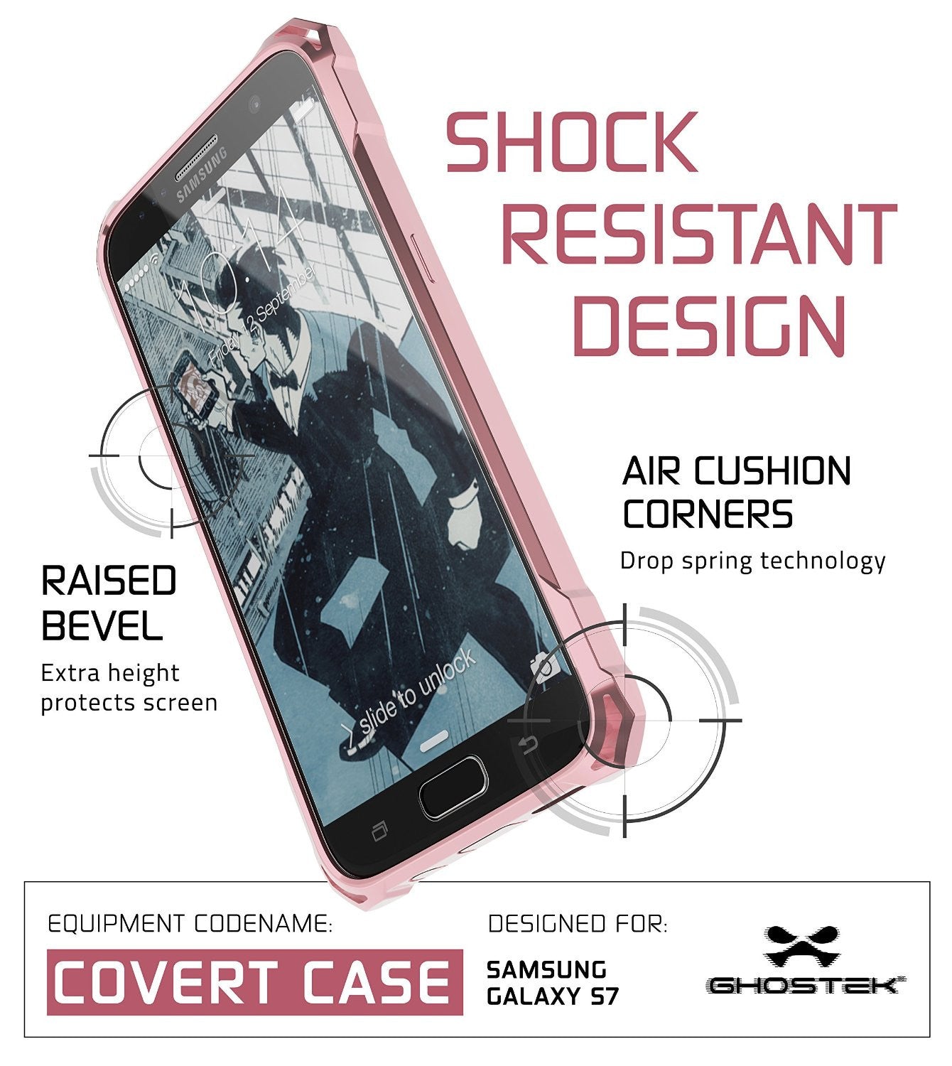 Galaxy S7 Case, Ghostek® Covert Pink Series Premium Impact Cover | Lifetime Warranty Exchange (Color in image: Clear)
