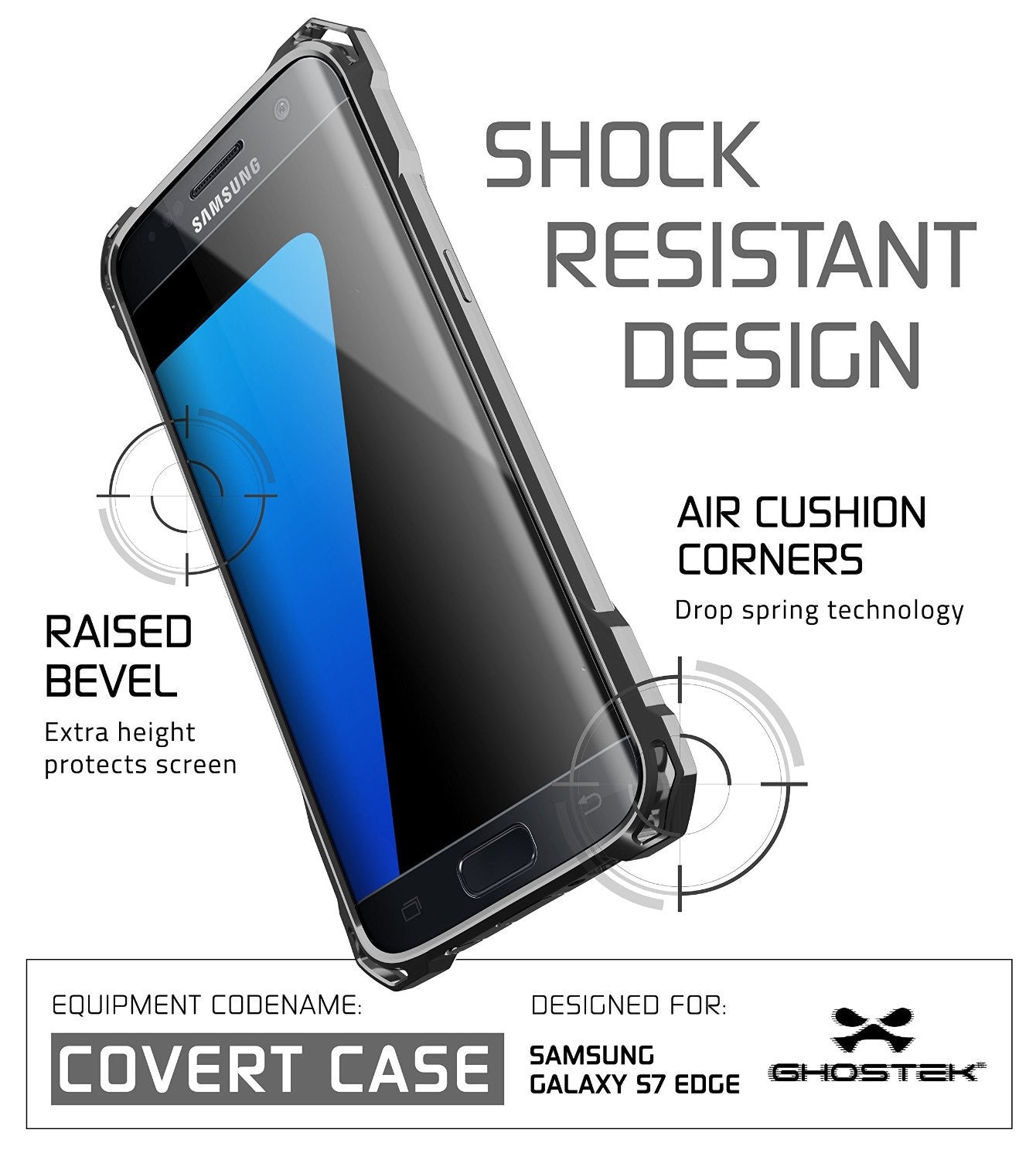 S7 Edge Case, Ghostek® Covert Dark Grey  Premium Impact Cover w/Screen Protector | Warranty (Color in image: clear)