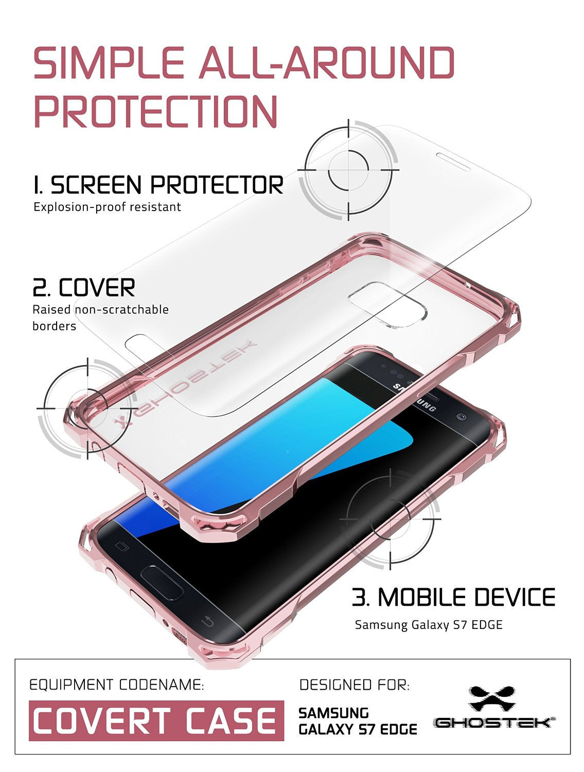 S7 Edge Case, Ghostek® Covert Peach Series Premium Impact Cover | Lifetime Warranty Exchange (Color in image: space gray)
