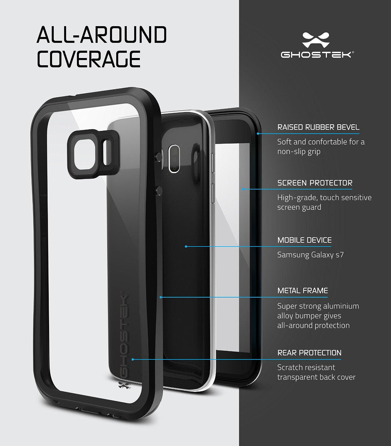 Galaxy S7 Waterproof Case, Ghostek® Atomic 2.0 Black Water/Shock/Dirt/Snow Proof | Lifetime Warranty (Color in image: Gold)