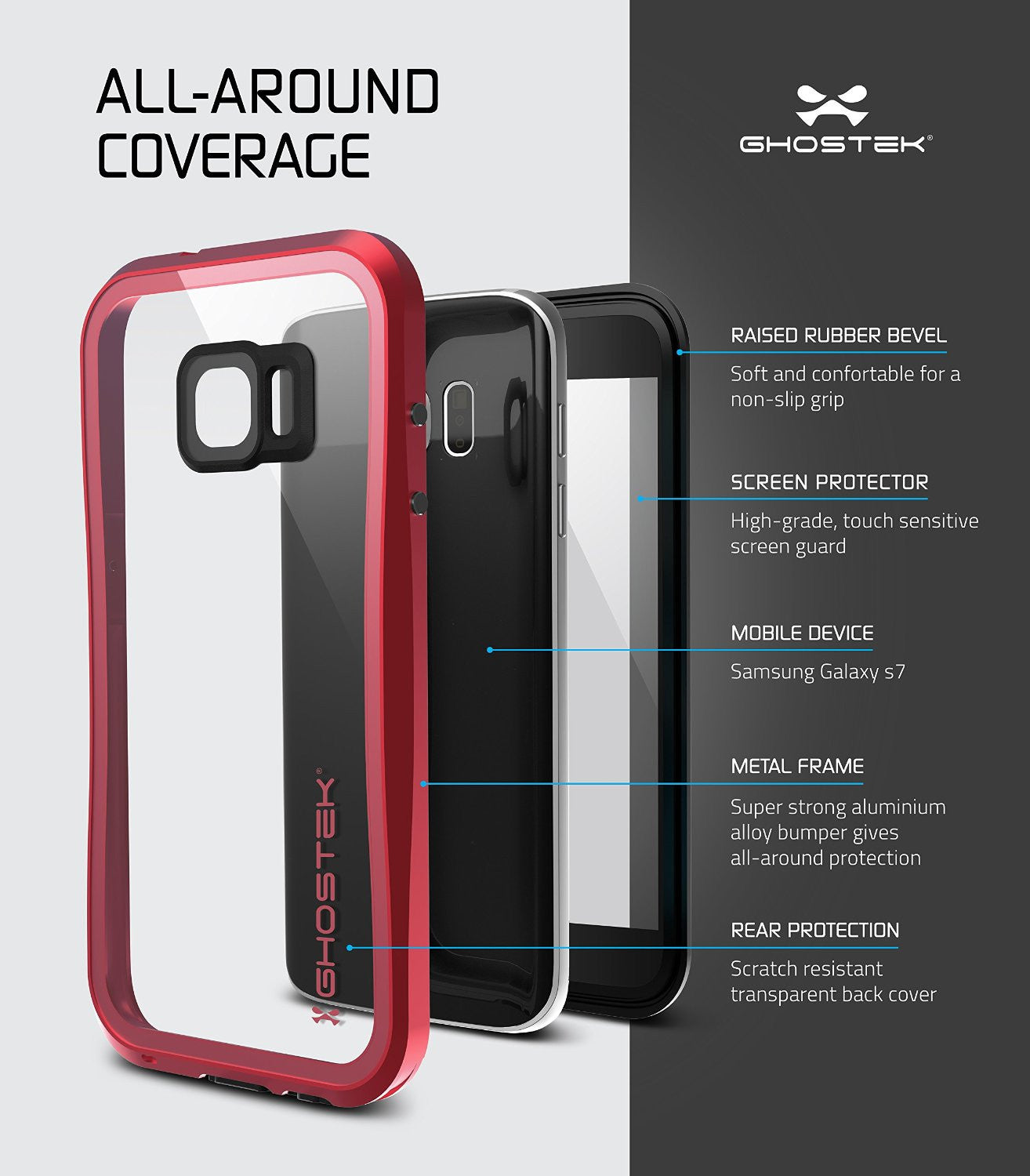 Galaxy S7 Waterproof Case, Ghostek Atomic 2.0 Red  Water/Shock/Dirt/Snow Proof | Lifetime Warranty (Color in image: Gold)