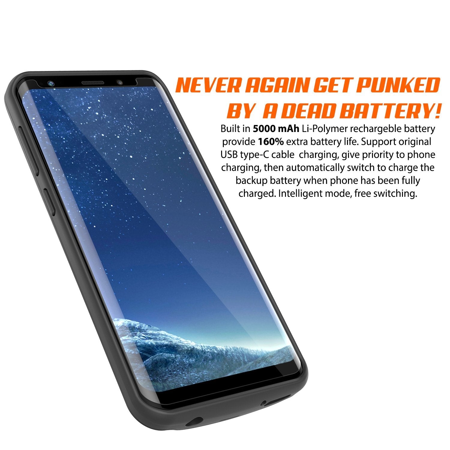 Galaxy S8 PLUS Battery Case, Punkcase 5500mAH Charger Case W/ Screen Protector | Integrated Kickstand & USB Port | IntelSwitch [Gold] 