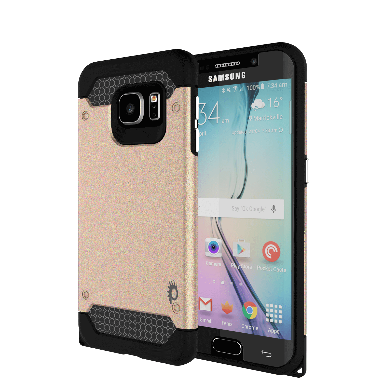 Capa Galaxy S6 EDGE Plus PunkCase Série Galactic Gold Slim Armor Soft Cover com Protetor de Tela.