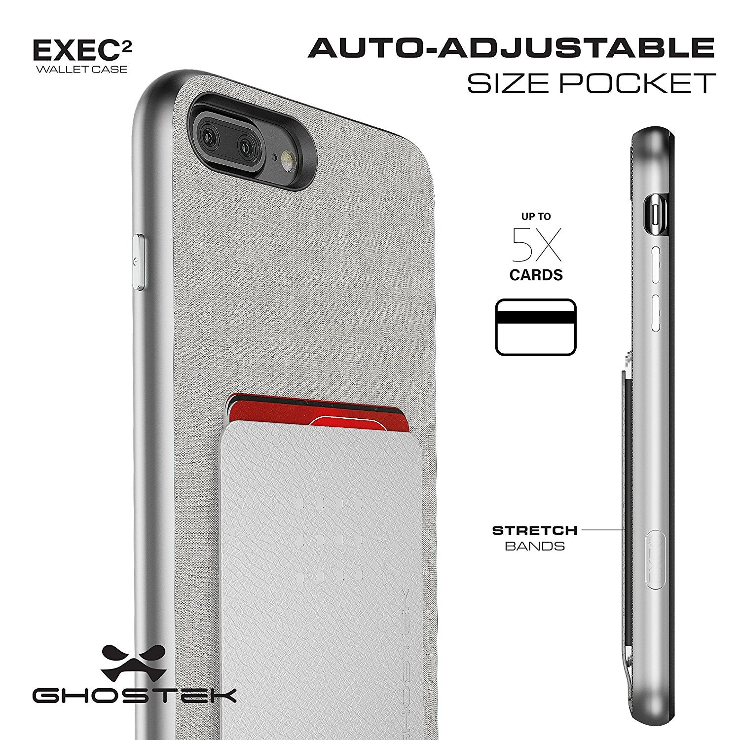 Ghostek Exec2 iPhone 7 Plus / 8 Plus Wallet Case Military Grade Standard Drop Tested | Black